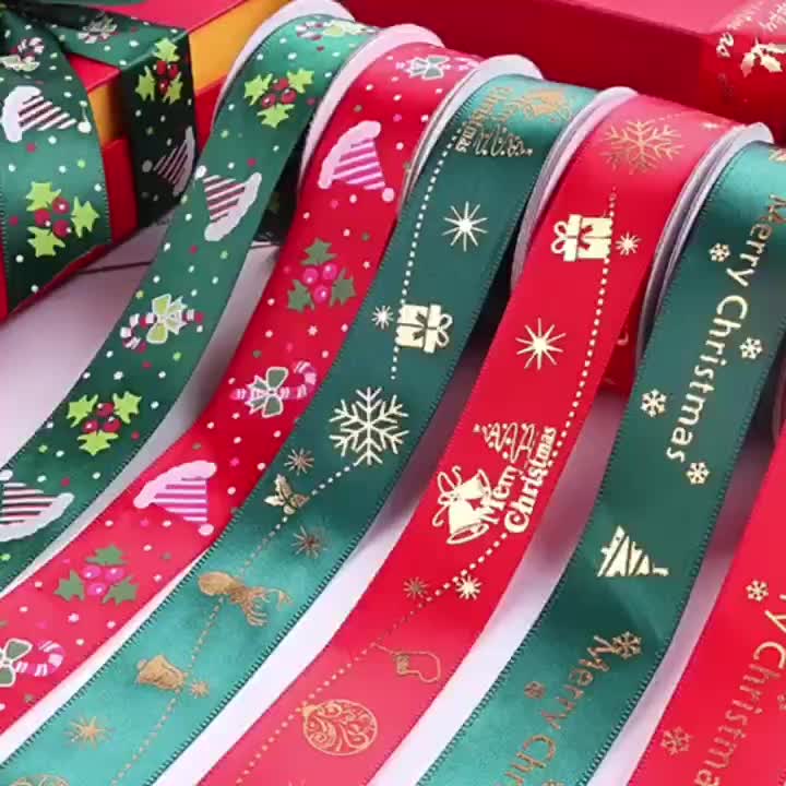 Red And Green Polyester Hot Stamping Ribbon Christmas - Temu