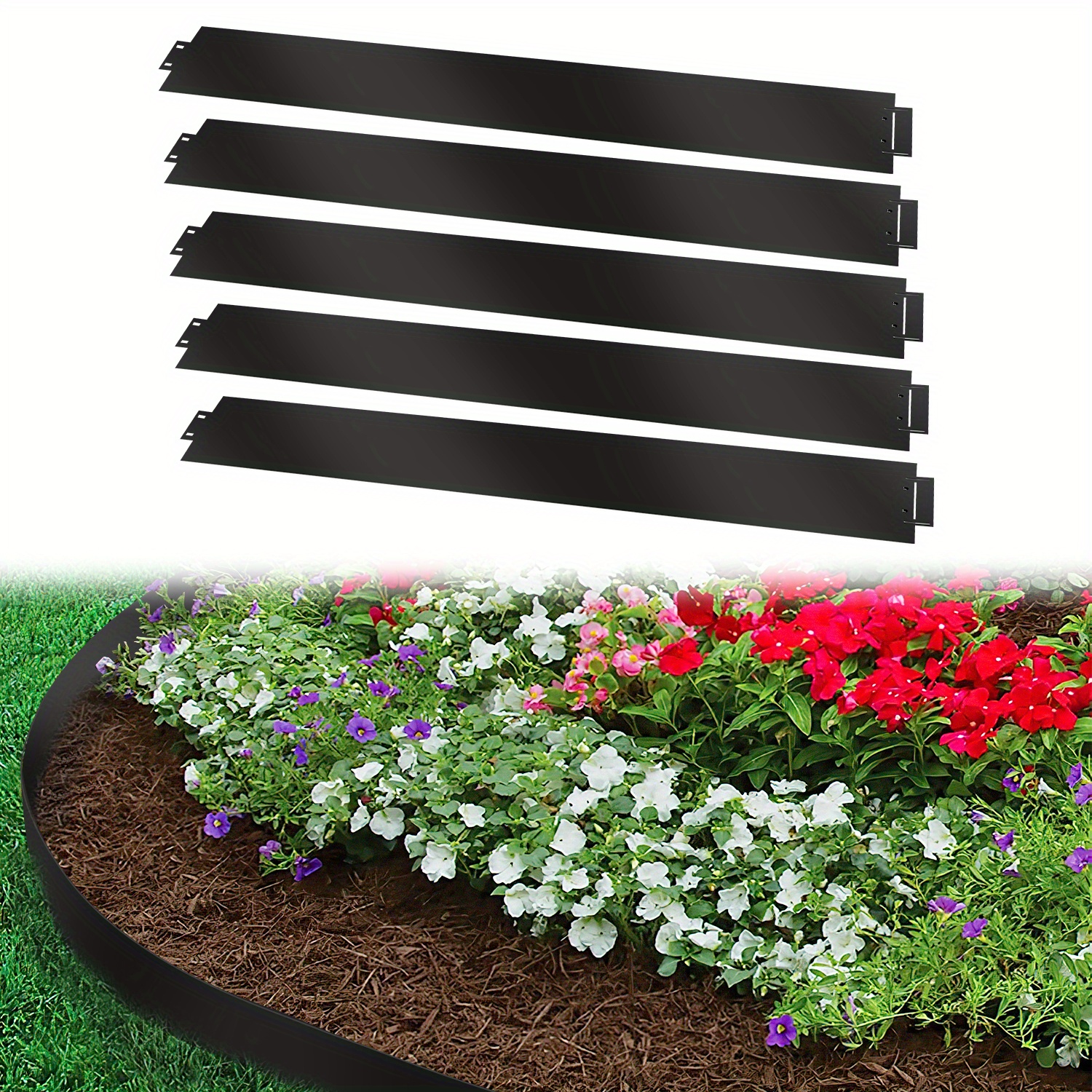 E-shop Rasenkante, 15m verzinkter Metallbeetrand, Mähkante Palisaden-Gartenbeet, Schwarz, Länge 15m, Höhe 15cm