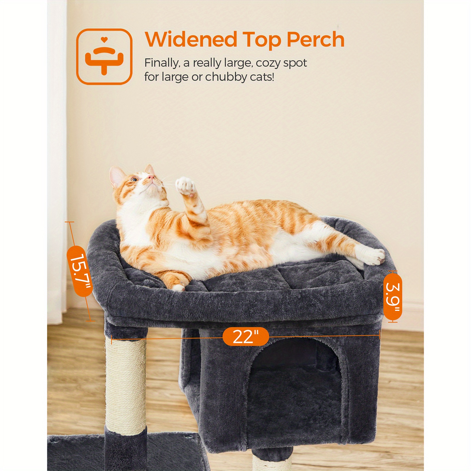 TEMU Arbre à chat, pour grands chats jusqu'à 16 lb, pour chat de 33,1 pouces, L, grand perchoir pour chat, 2 pour chats, poteau à , gris fumé