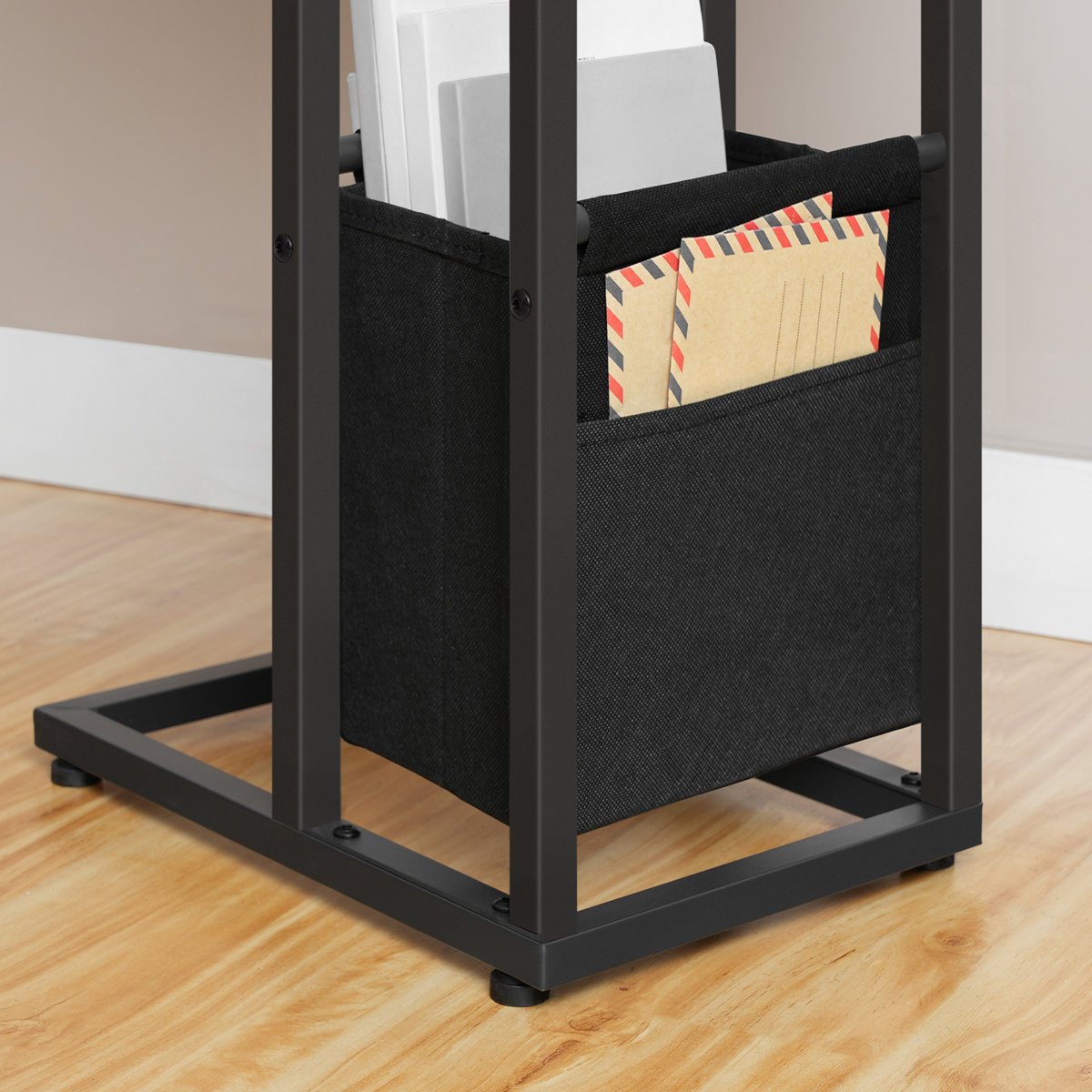 Rustic Brown Foldable C-Shaped Side Table with Charging Station