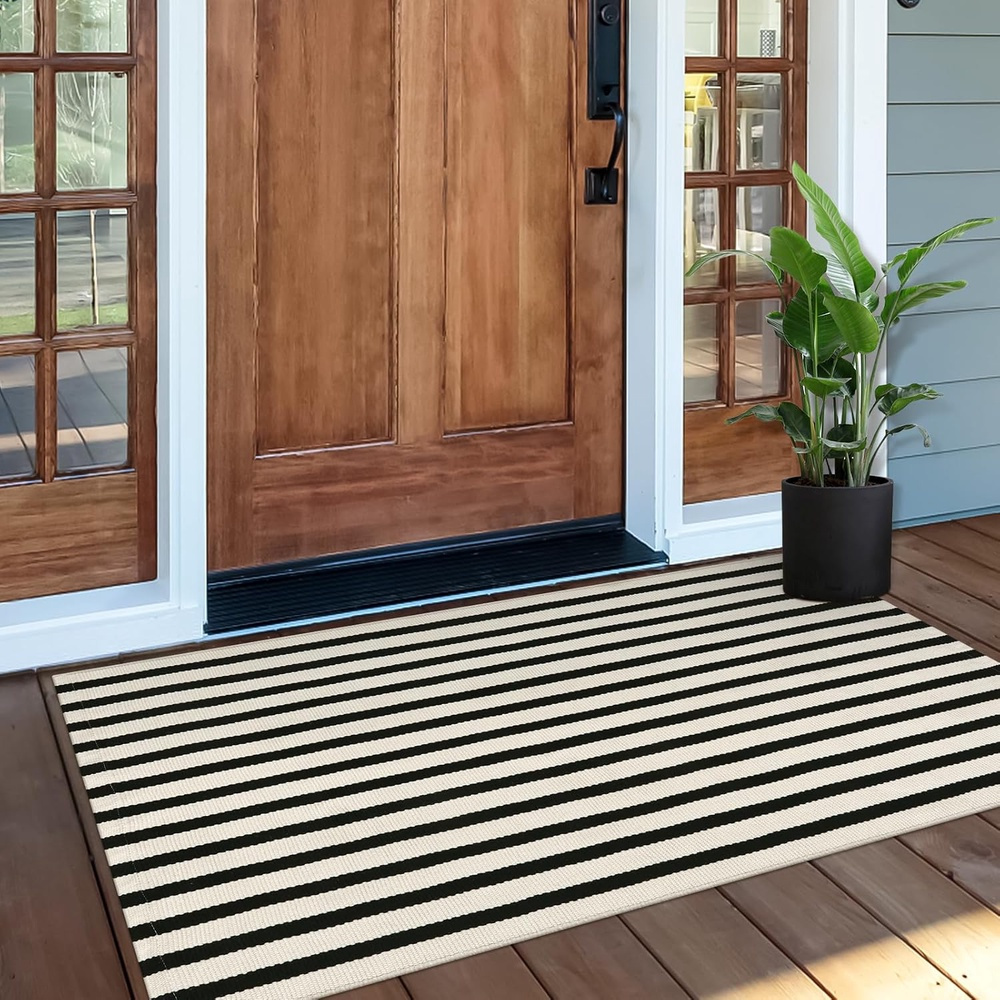 

1pc Christmas Front Door Mat, Washable Porch Rug Indoor Outdoor Rugs Outside Doormat Striped Rug Entryway Rug For Kitchen Bathroom Farmhouse Home Entrance--630g Rubber Doormat-16*24inch