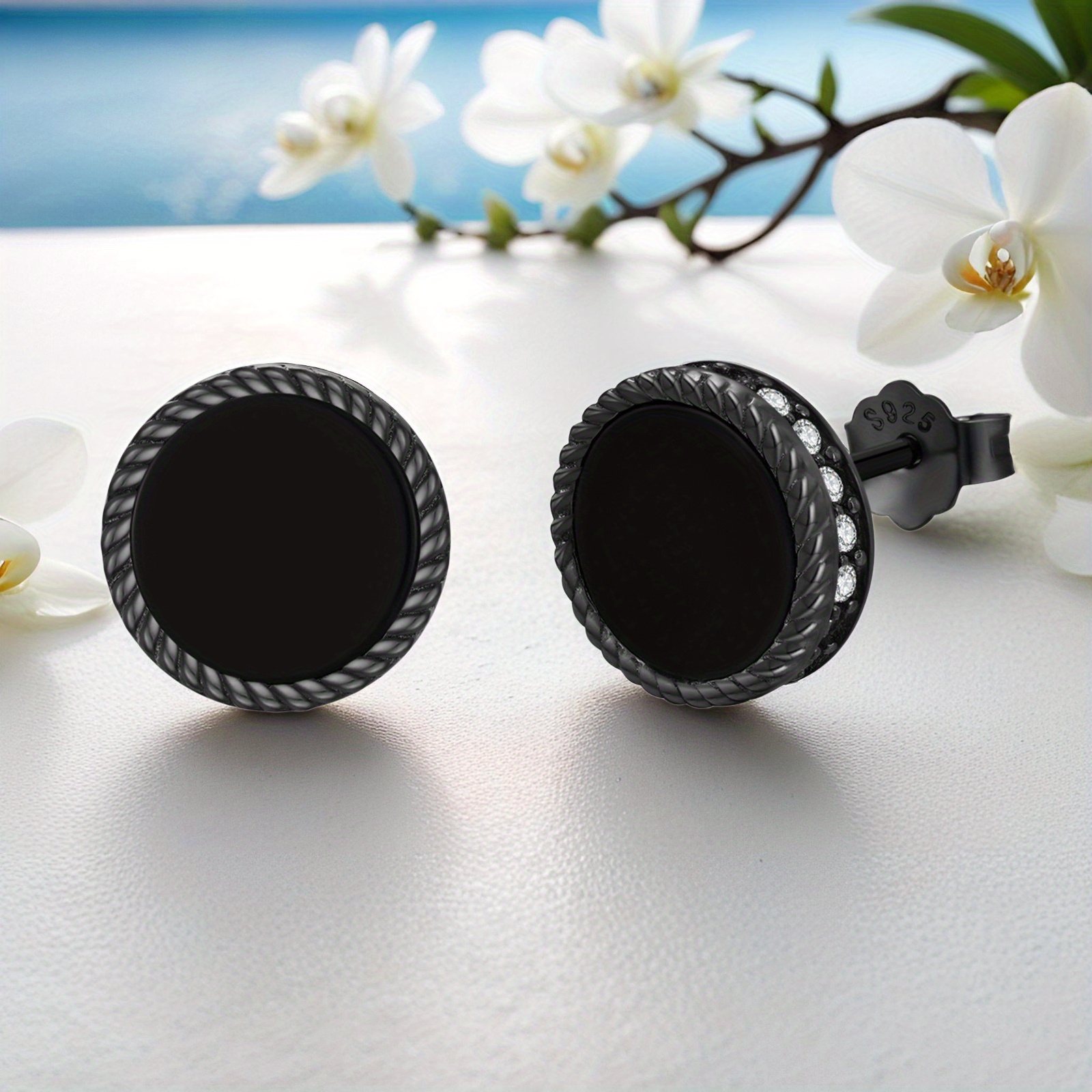 black onyx earrings for women 925 sterling silvery black stud earrings gothic christmas jewellery gift for men 0