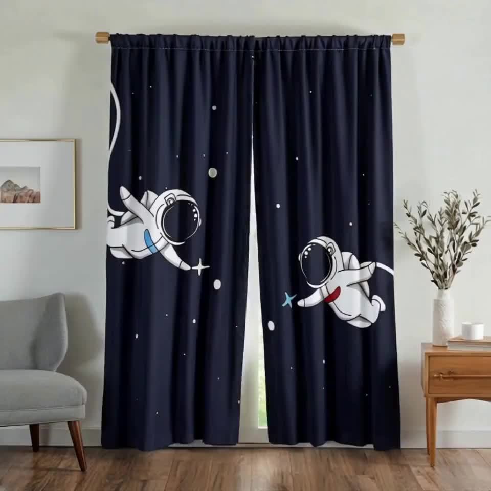 Tende Astronauta Razzo Per Camera Bambini - Blu, Stampa Spaziale, 167x228 Cm, Velluto Morbido - Foto 8