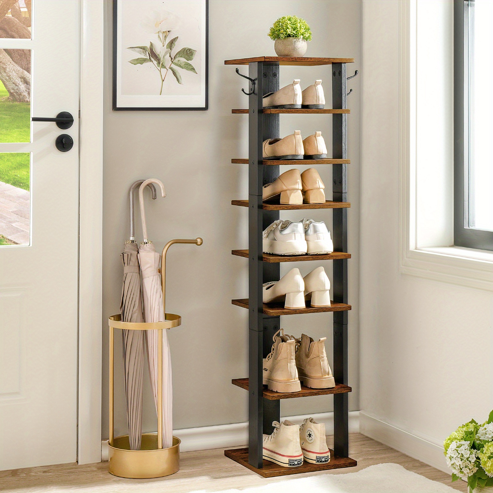 7-Layer Shoe Organizer, Wooden Shoe Storage Rack