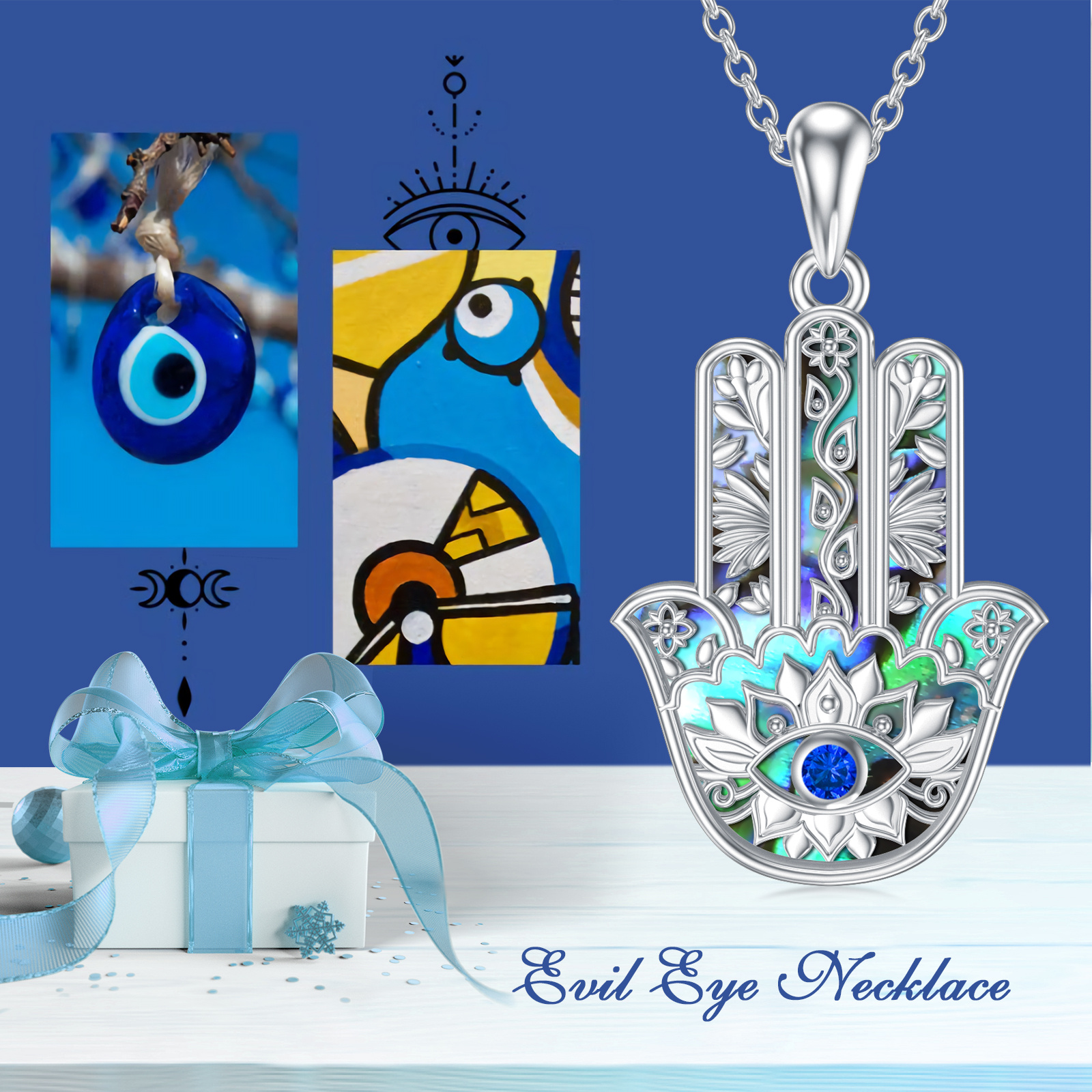 Women's Evil Eye Hamsa Hand Necklace with Fatima Protection
