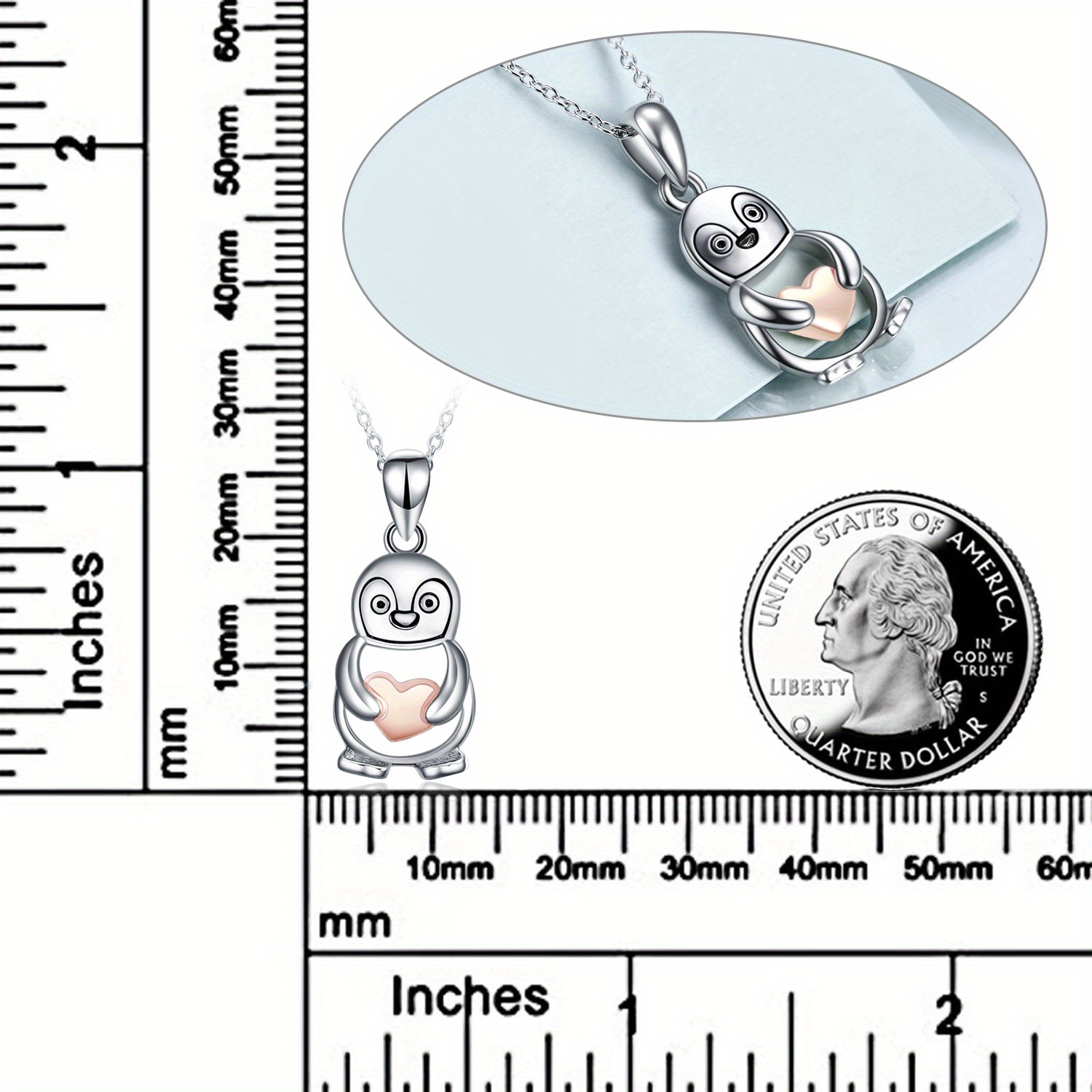 Women's Cute Penguin Heart Pendant Necklace