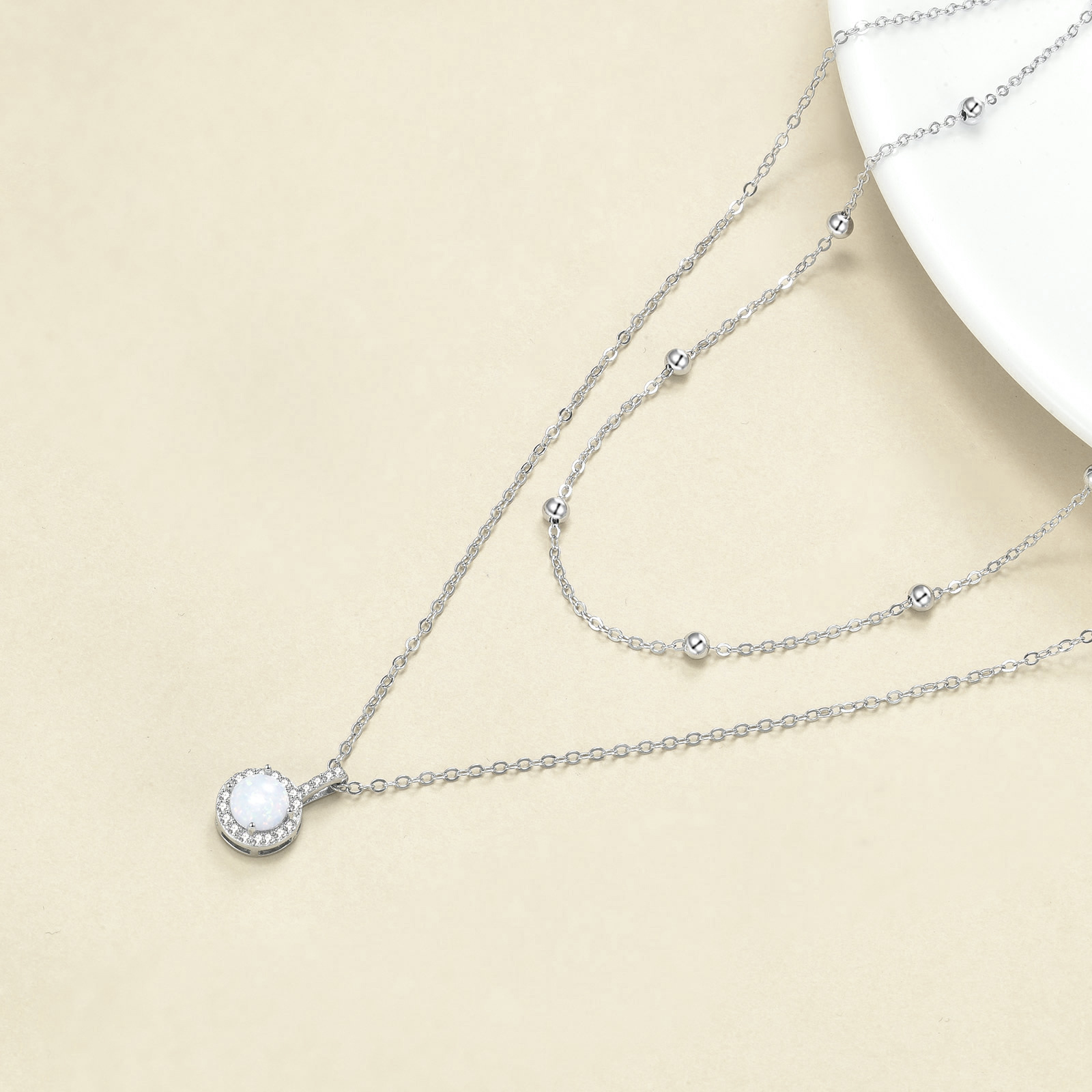 Women's Layered 925 Sterling Silver Gemstone Necklace