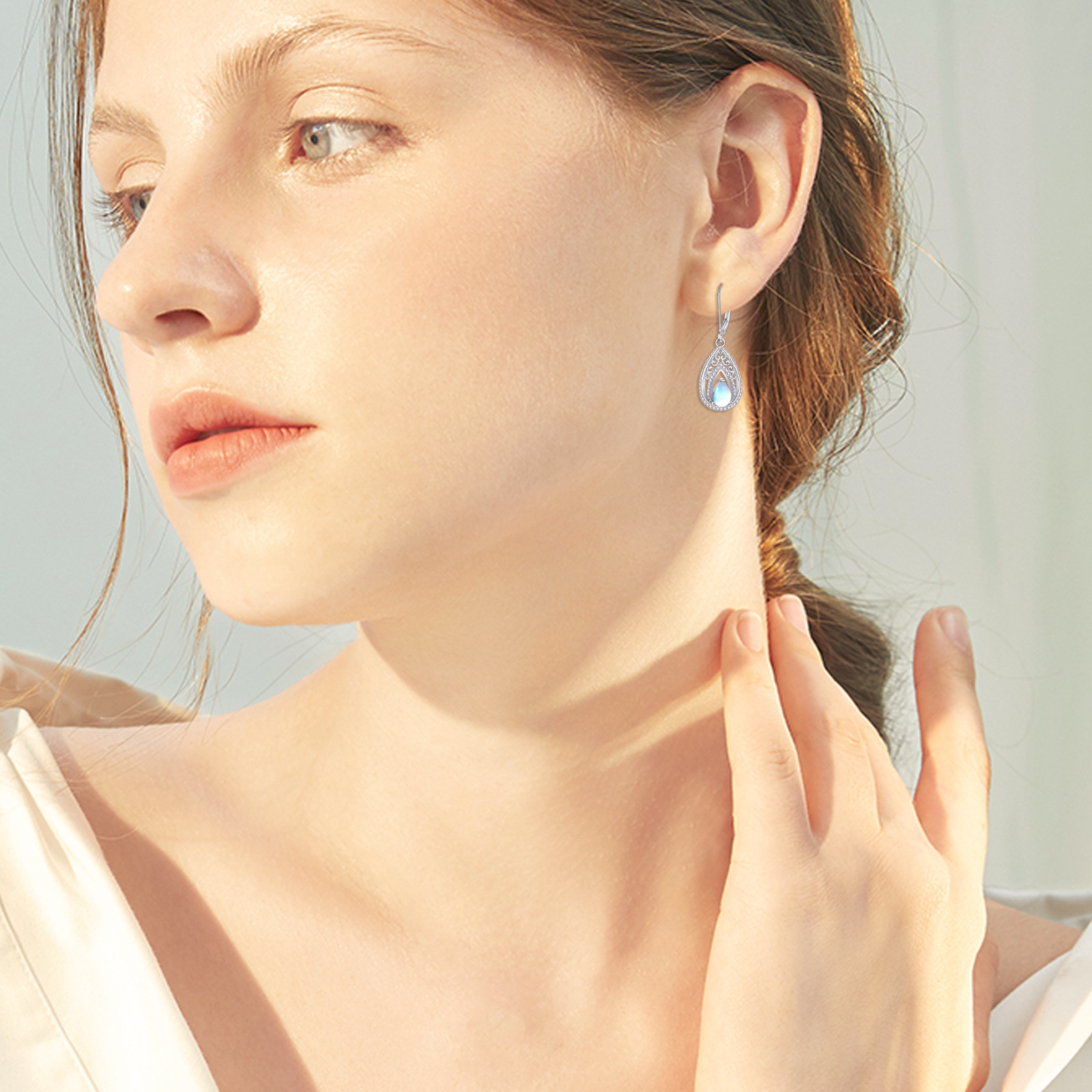 Moonstone Earrings for Women with Sterling Silver Leverback