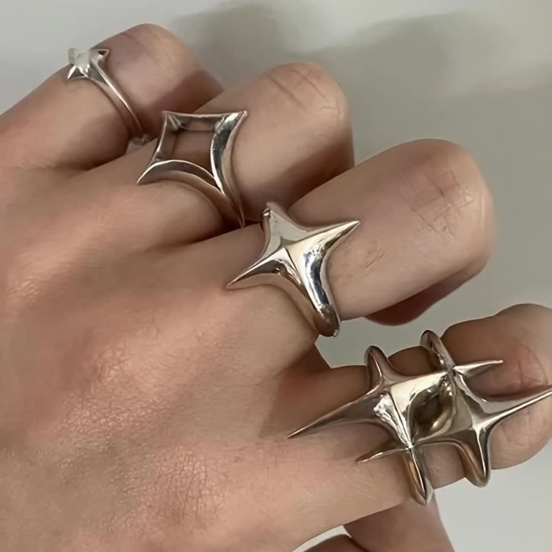 4pcs Women's Ring Hip Hop Four Pointed Star Ring Set Stackable Rings