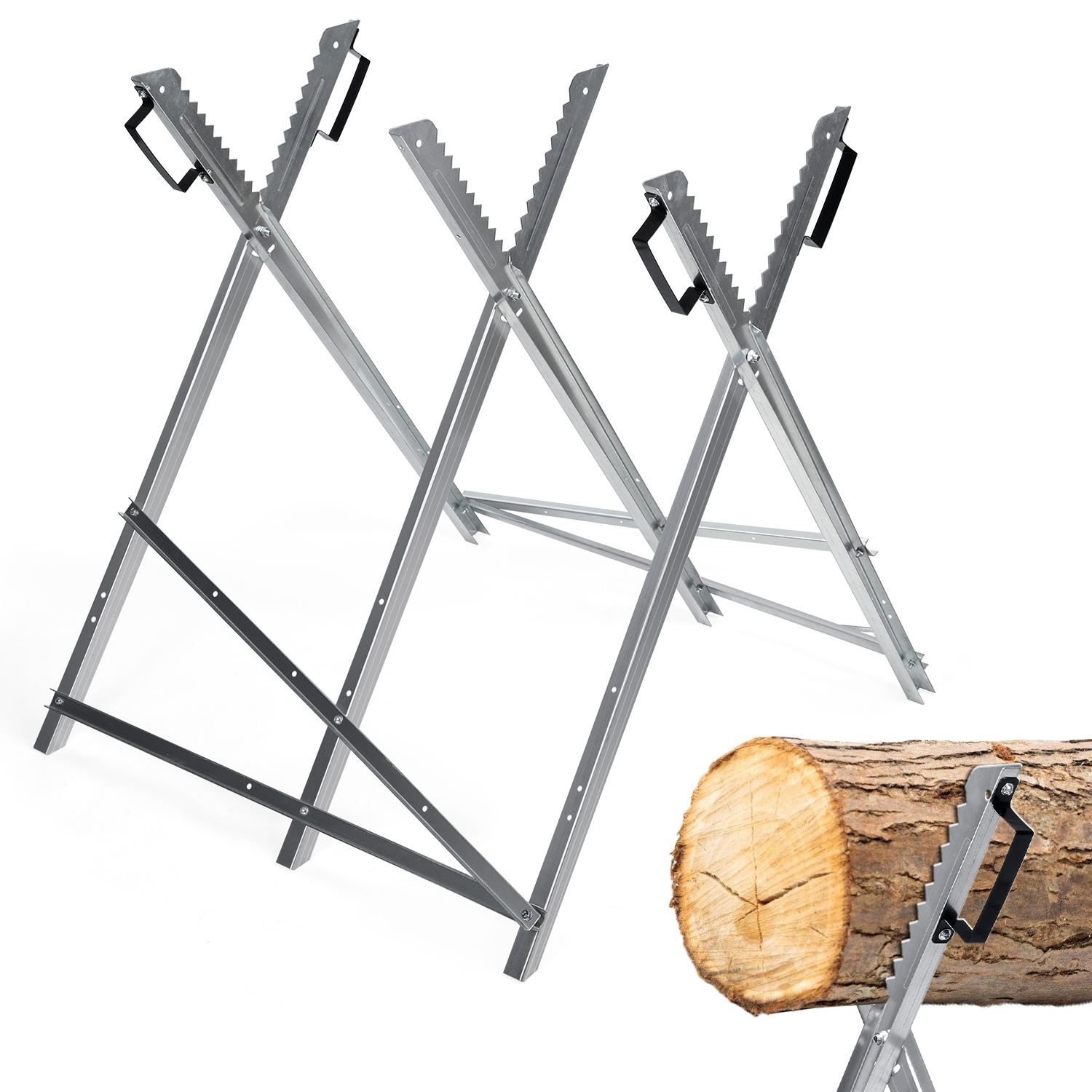 TEMU Étau de scie pliable avec supports dentés, support de sciage en bois stable pour tronçonneuses, bois de chauffage, bûches, jardin et atelier