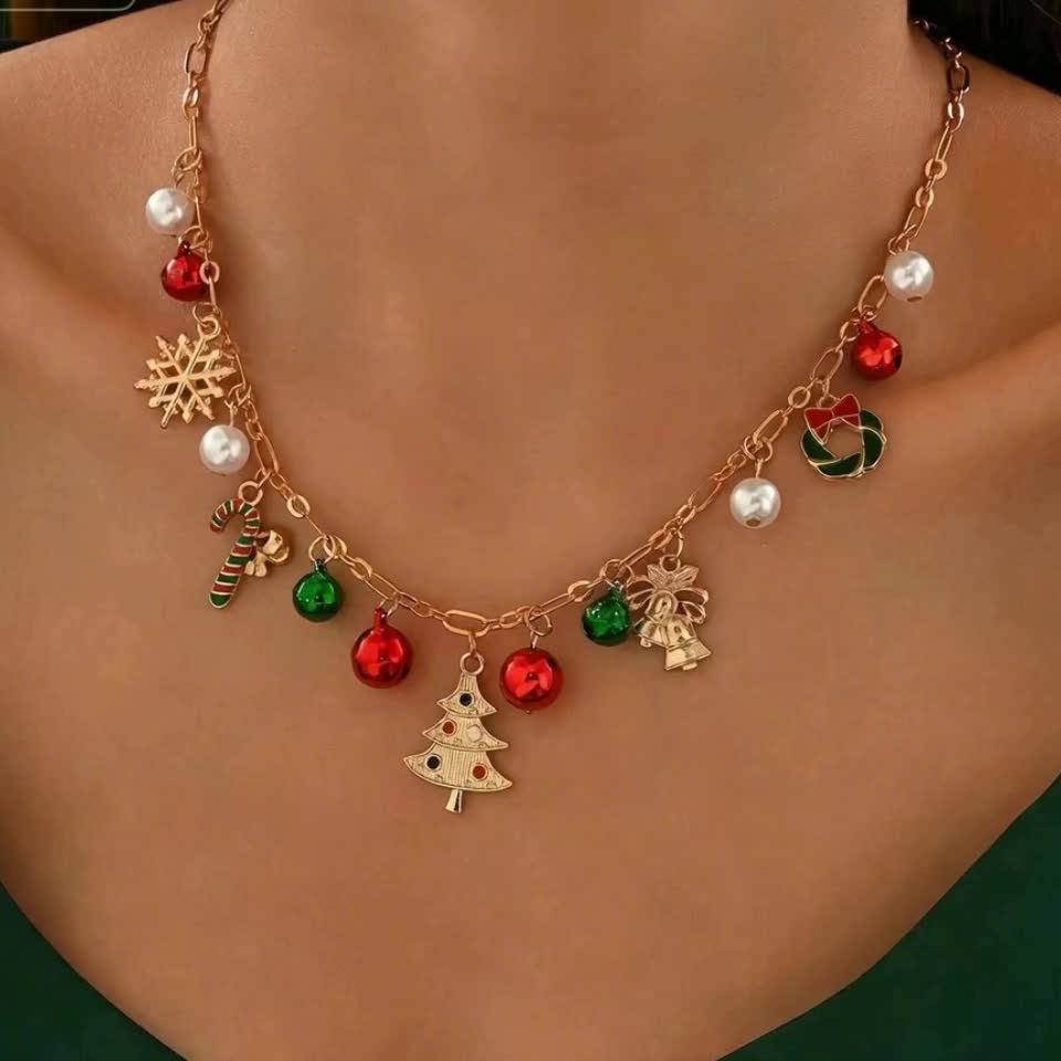 Boho Christmas Pendant Necklace with Multiple Charms