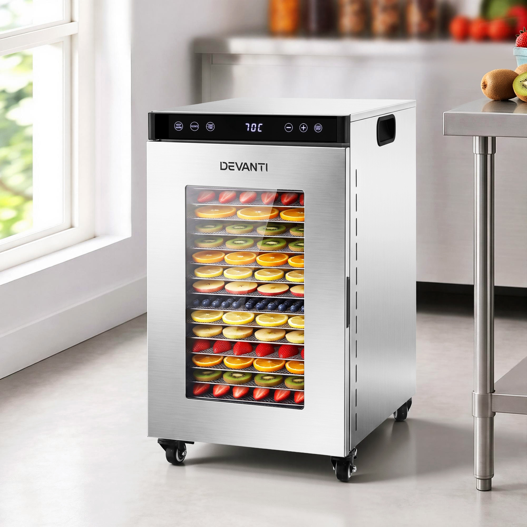 TEMU Devanti Food Dehydrator Stainless Steel Fruit Dryer 16 Trays Silvery
