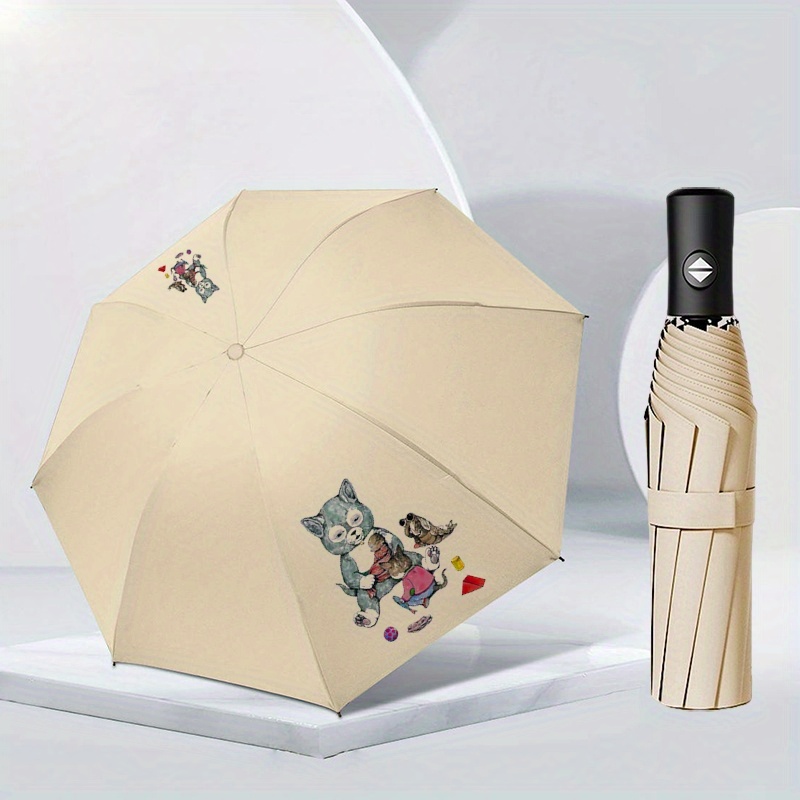 TEMU Cut, Cat Pattern, Foldable, Portable, Upf50+ Umbrella Folding Umbrella -weather Umbrella Rain Protection Umbrella 11 Colors Umbrella Windproof