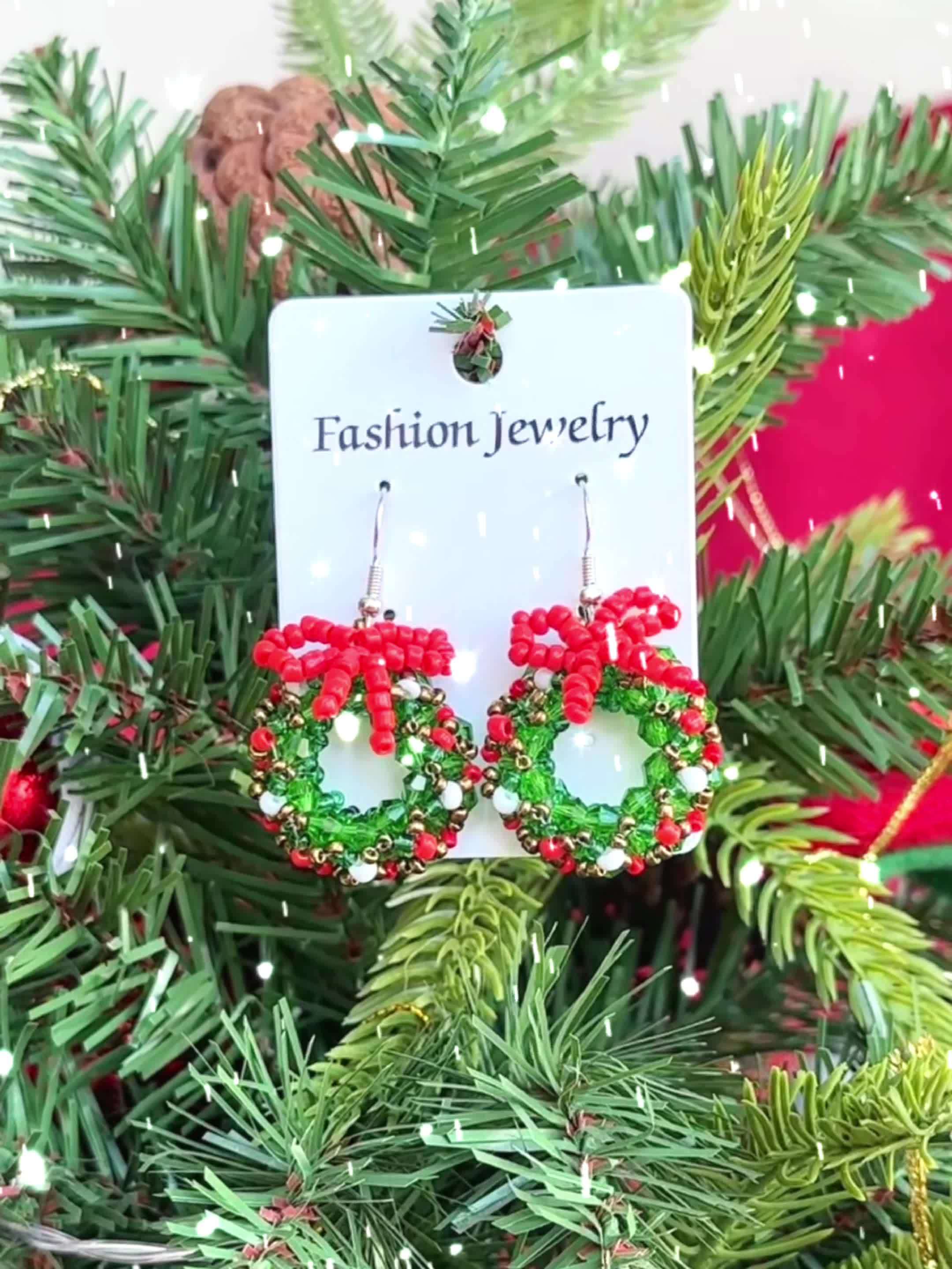 Women's Bohemian Red & Green Beaded Drop Earrings