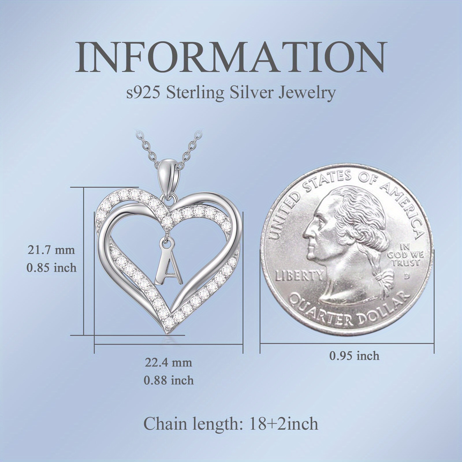 925 Silver Double Heart Initial Necklace Women