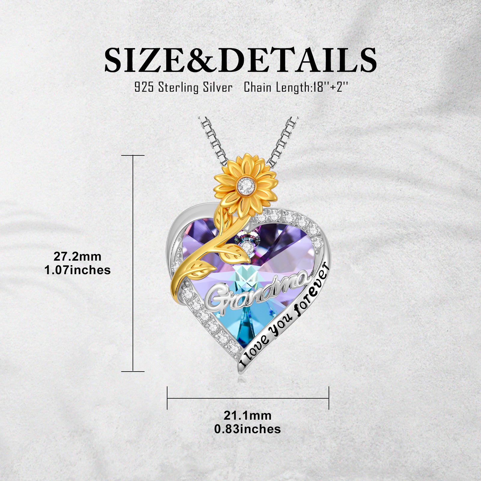 Women's Sterling Silver Sunflower Crystal Necklace — Gift for Grandma
