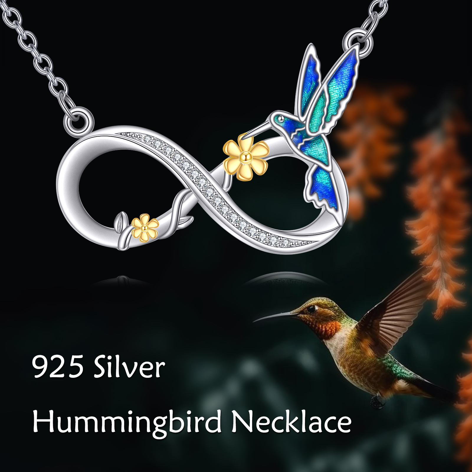 Women's Infinity Hummingbird 925 Sterling Silver Daisy Pendant Necklace