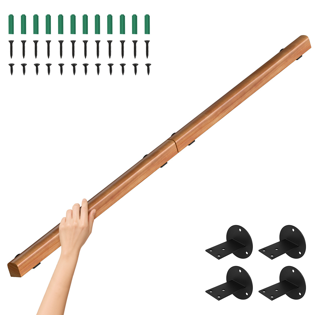 60-200cm Half Round Solid Wood Handrail Wall Mounted Stair Rail Single Wooden Grab Bar Indoor Stair Hallway Loft Entryway Railing Modern Wood Staircase Rail Non-slip Household Balustrade