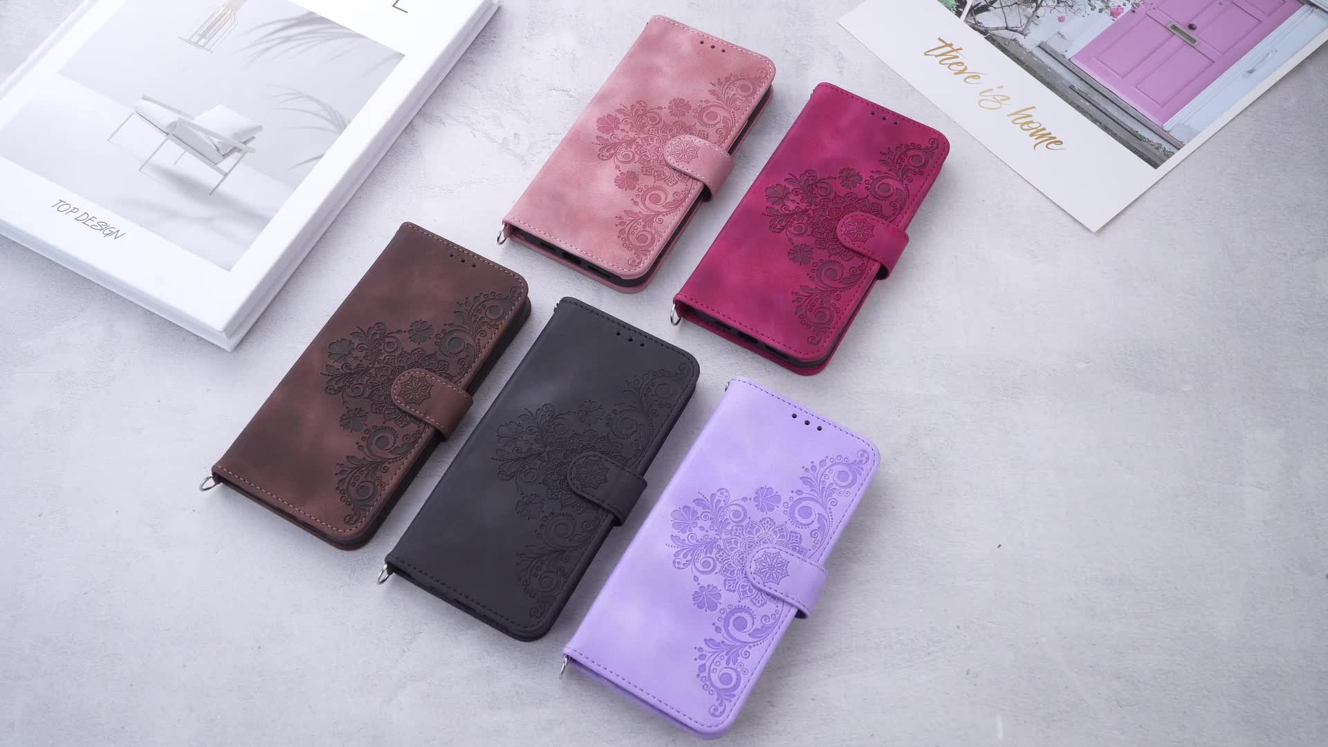 Luxury Flower Wrist Strap Leather Case For iPhone 15 Pro Max 14 13