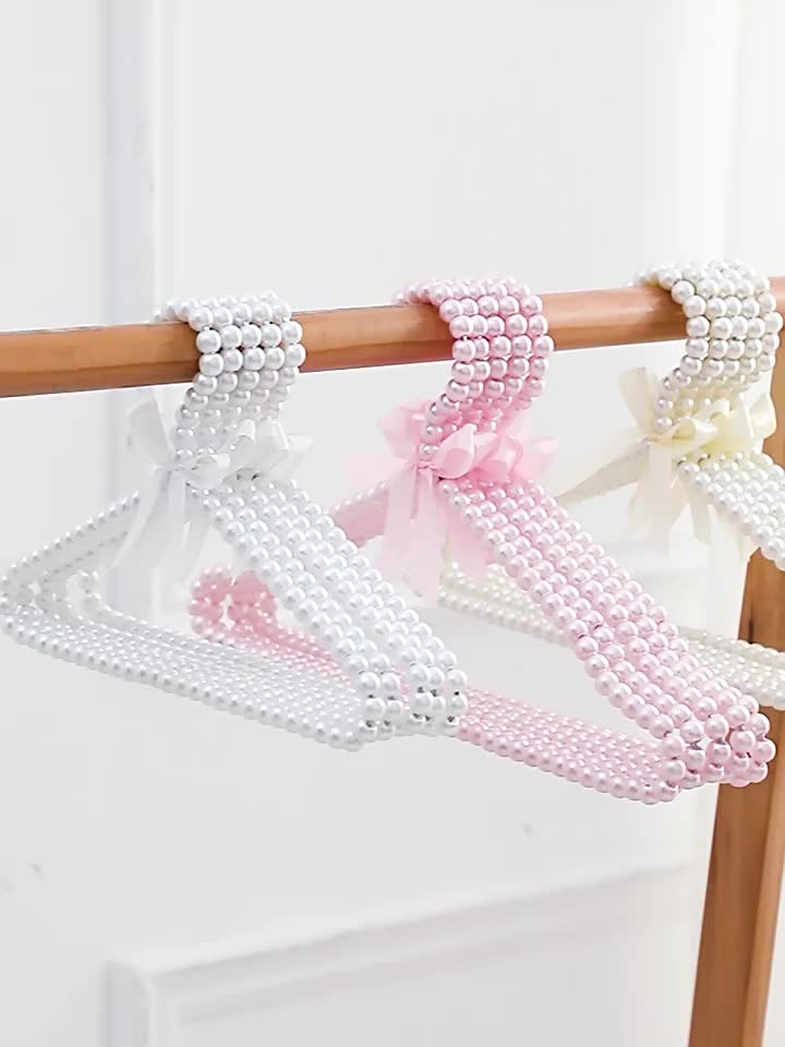 2 PCS Mini Small Clothes Hangers Pearl eaded Beads with Ribbon