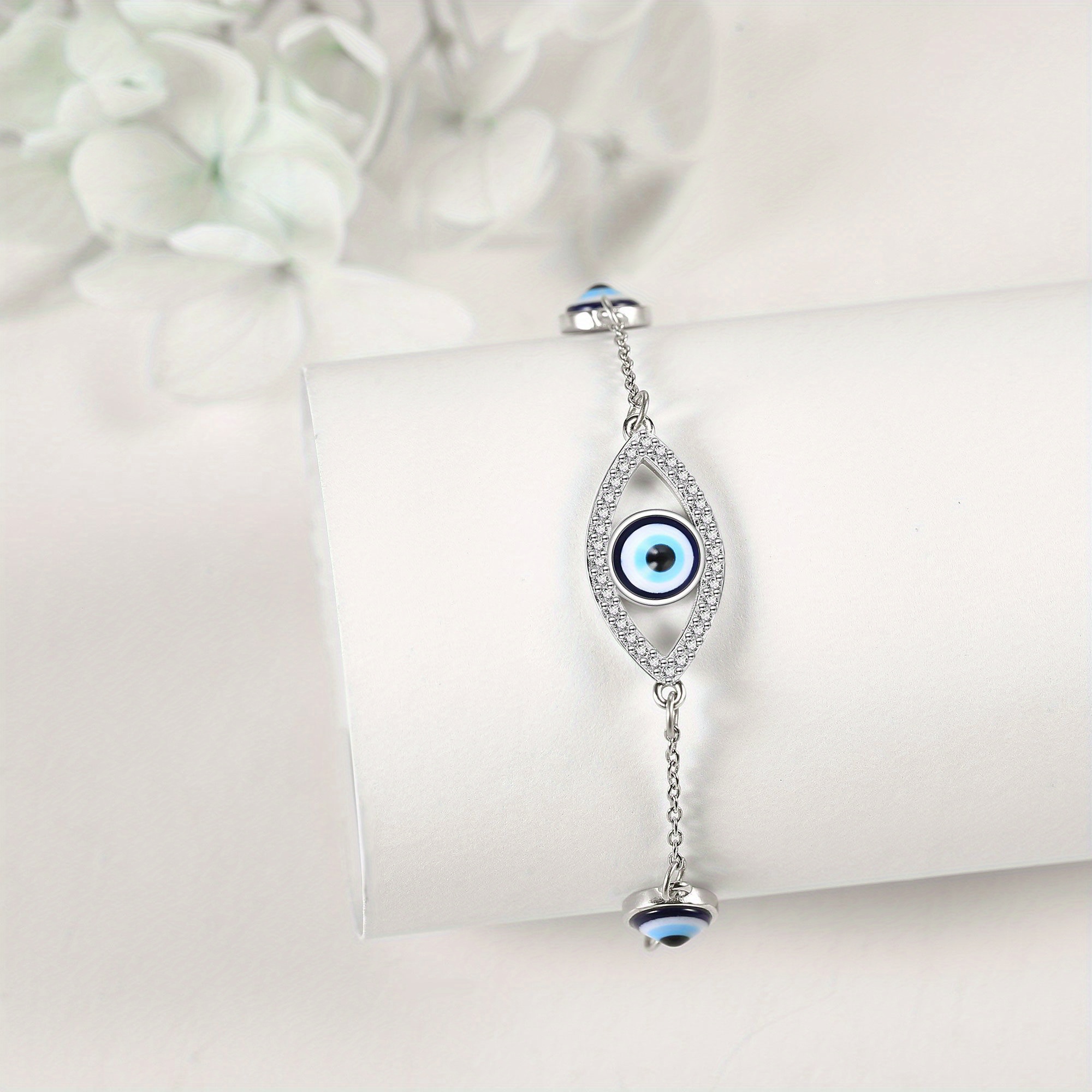 Sterling Silver Evil Eye Chain Bracelet