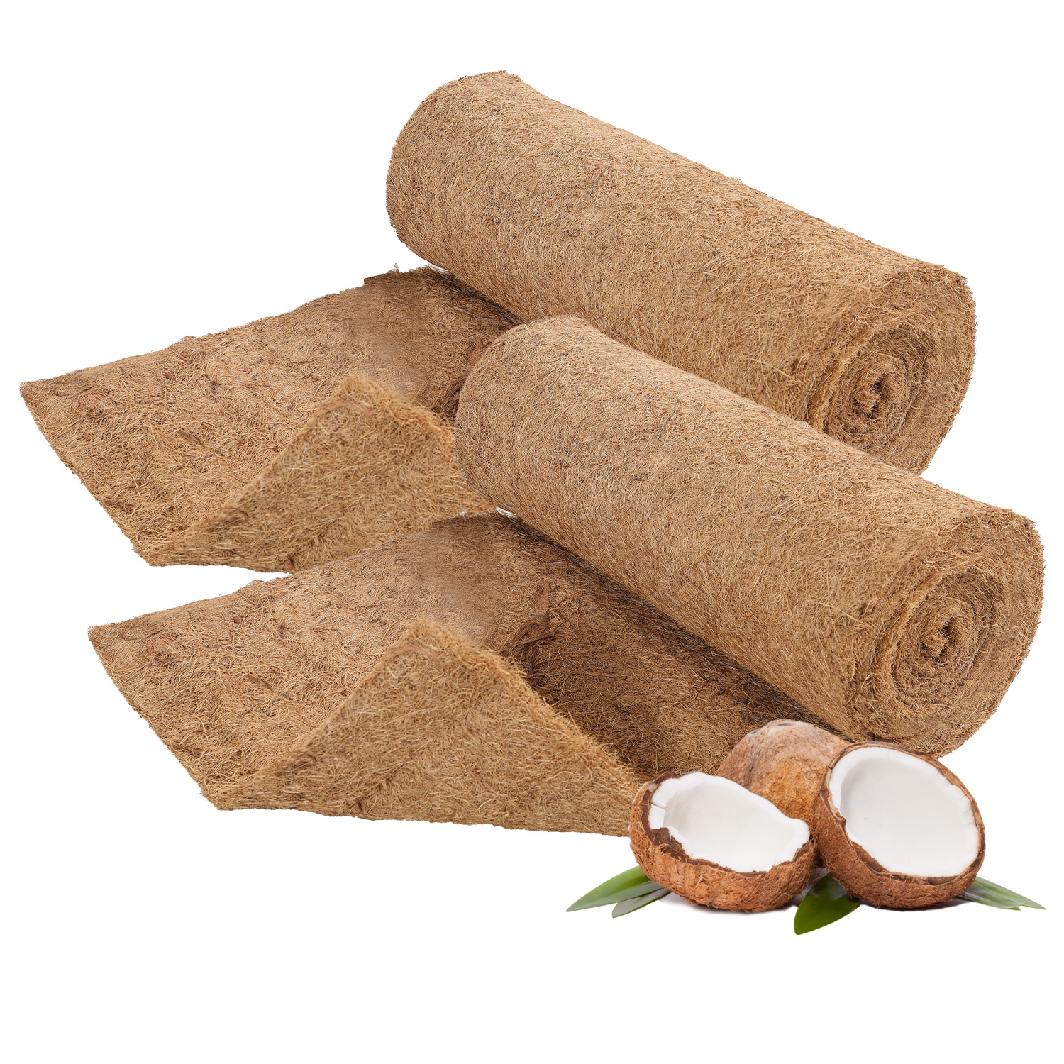Image of 2pcs Set Of Coconut Fiber Plant Protection Mats That Cut To Size, Suitable For Use As Frost Protection Ground Cover In Outdoor Gardens, As Well As For Wrapping Around Plant Pots And , 0.5 X 5m