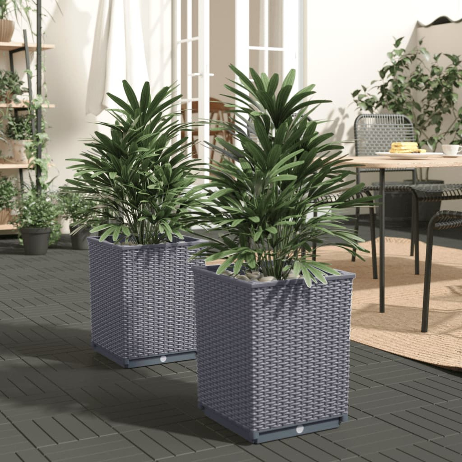 TEMU 2pcs Set Dark Grey Woven Plant Pots, 12x12x14.5 Inches - Polypropylene, Ideal For Indoor/outdoor Greenery