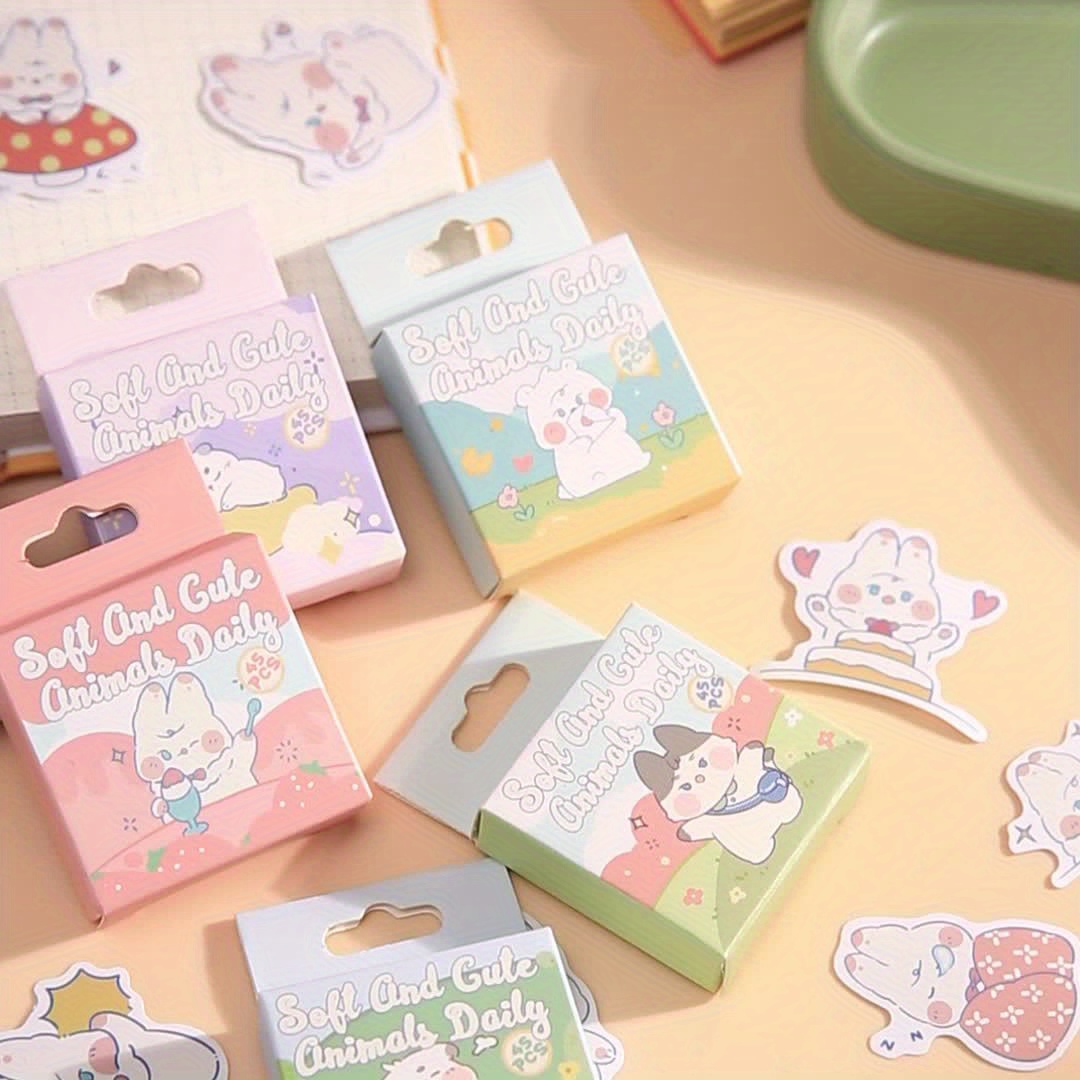 Temu 4pcs 8pcs Kawaii Rabbit Stickers Diy Washi Material Sticker