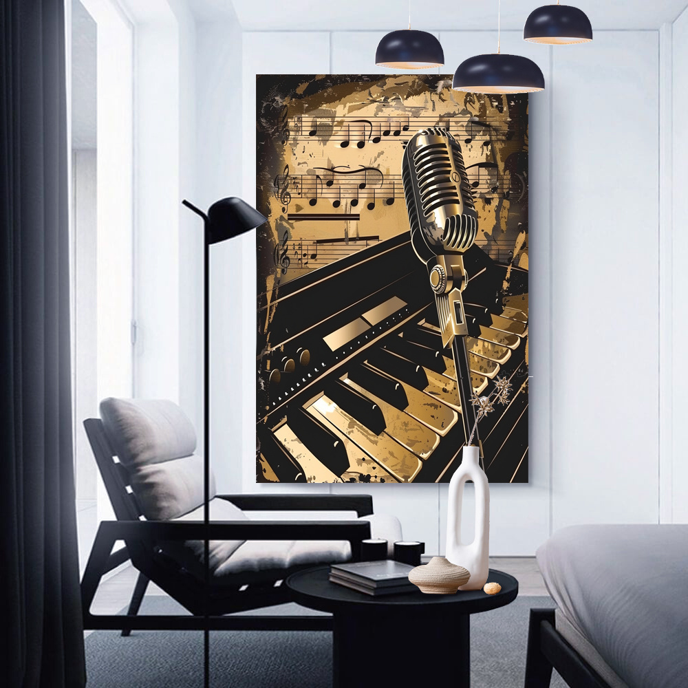 2d flat retro classic microphone wooden framed paintings art - Temu