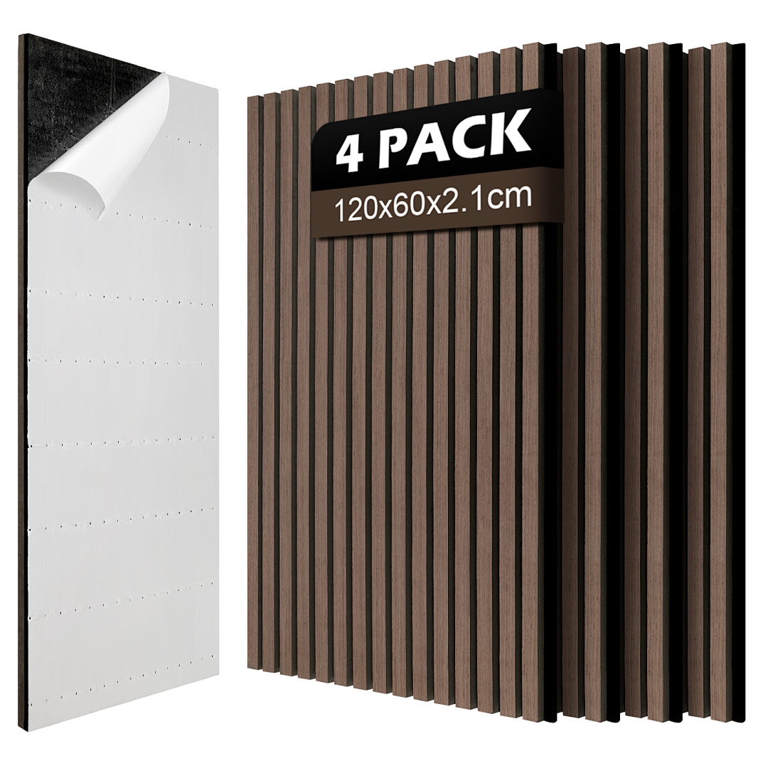 Image of 4pcs Self-adhesive Sound Insulation Panels 120x60cm 3d Textured Wooden Acoustic Sheets, Anti-echo Decorative Wall Boards /white Oak Grain For Indoor Study Office Noise Isolation