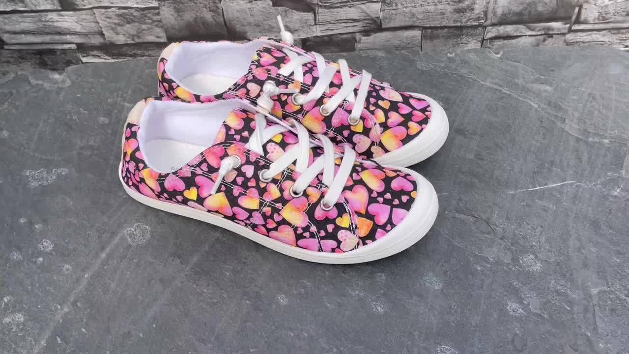 Love Heart Pattern Flat Shoes Slip On Casual Lightweight Soft Comfortable Walkin