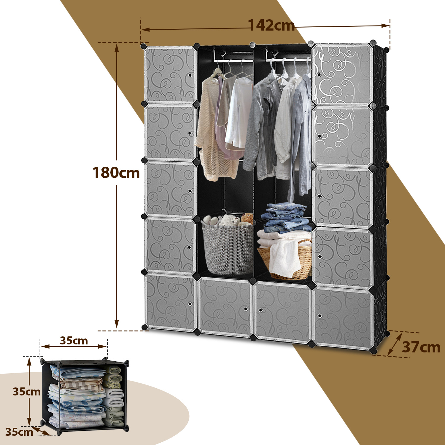TEMU Armoire à portes, Étagère de rangement à 20 casiers, 'étagères portable pour vêtements, chaussures et livres, Montage facile pour chambre et