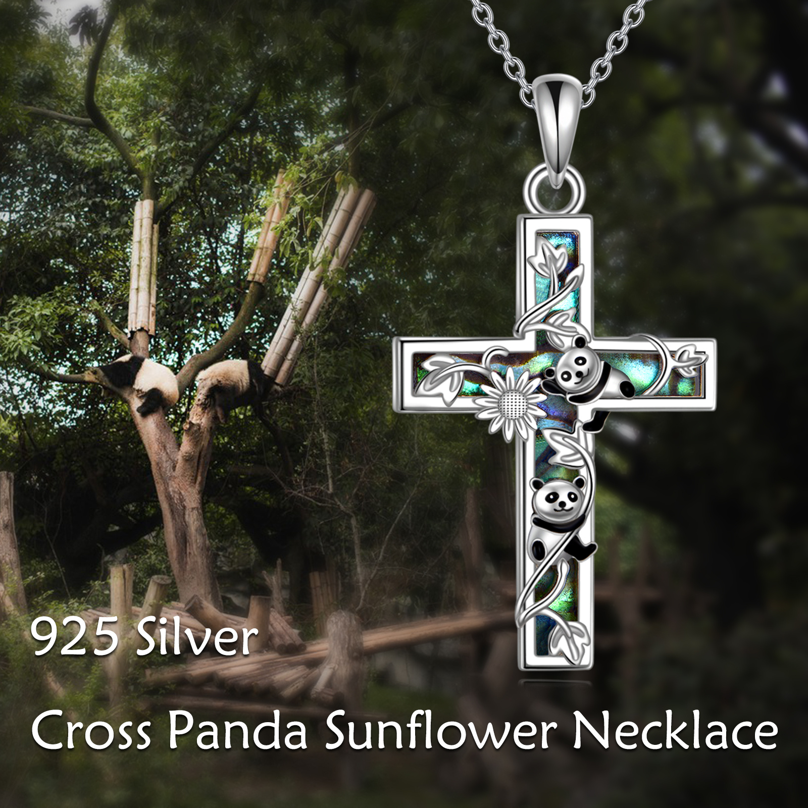 Sunflower Cross Necklace Sterling Silver Abalone Shell
