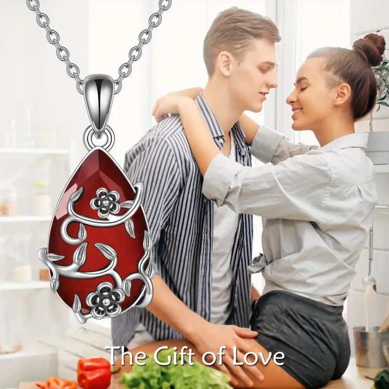 vintage flower necklace s925 sterling silvery red agate pendant artificial crystal restoration fine jewelry Product details 1