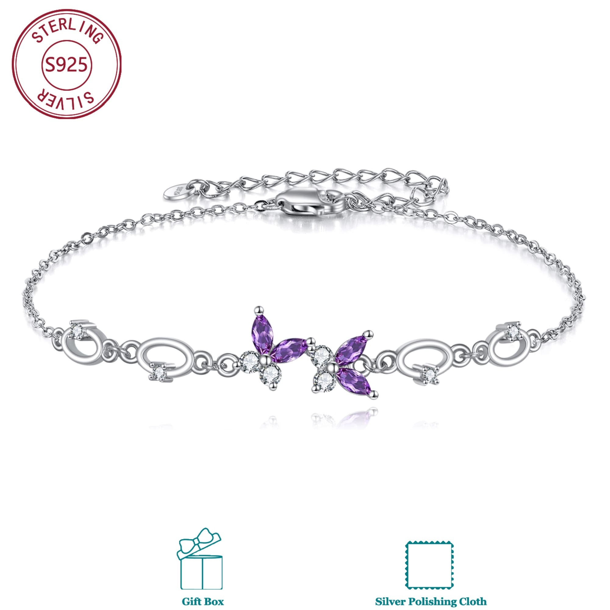 925 Sterling Silvery Bracelet With Synthetic Zirconia, Romantic And Sparkling Jewelry For Women, Suitable For Women' Wearing