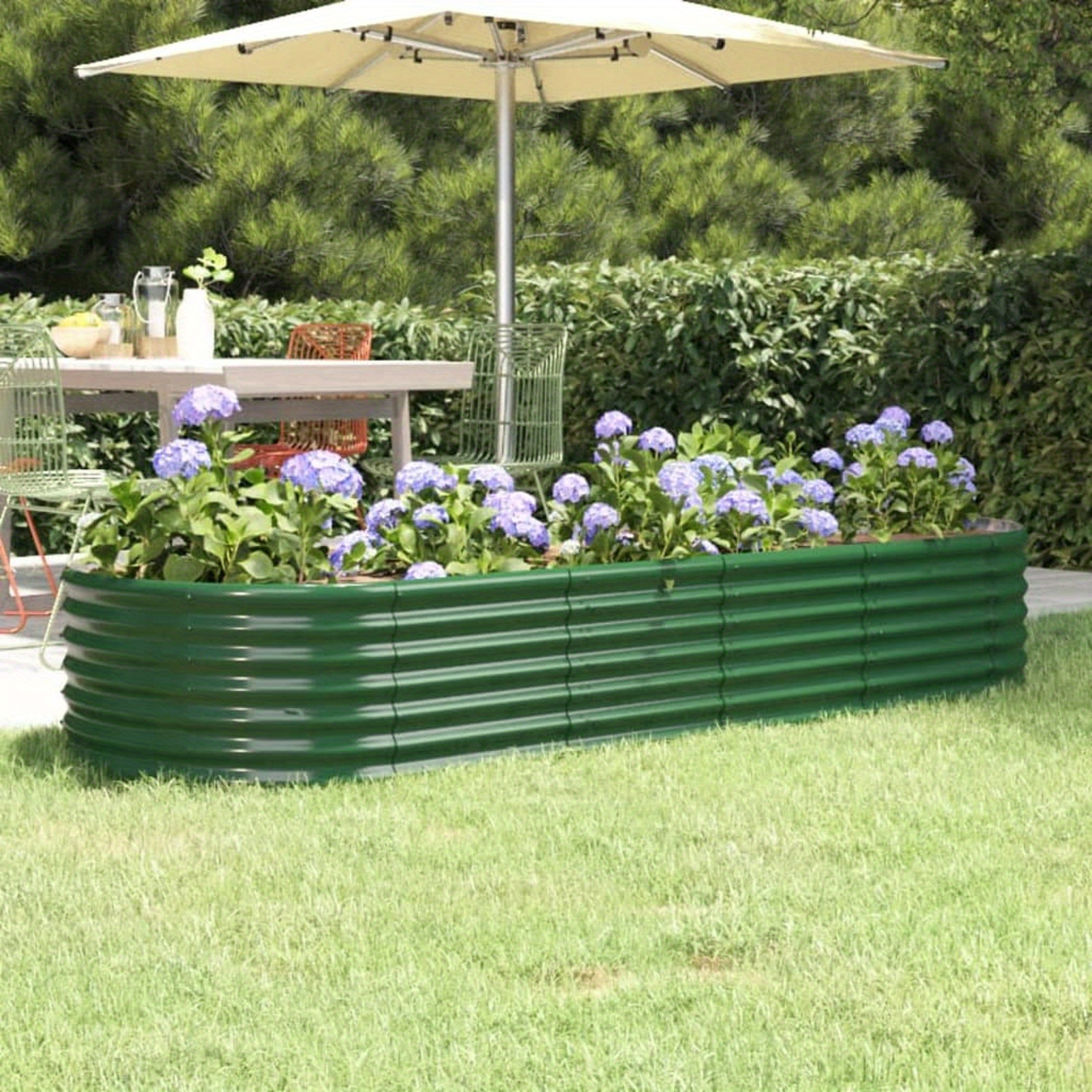 Image of Garden Planter Metal Raised Bed Garden Outdoor Balcony Planter Raised Garden Bed Powdercoated Steel 224x80x36 Cm Green