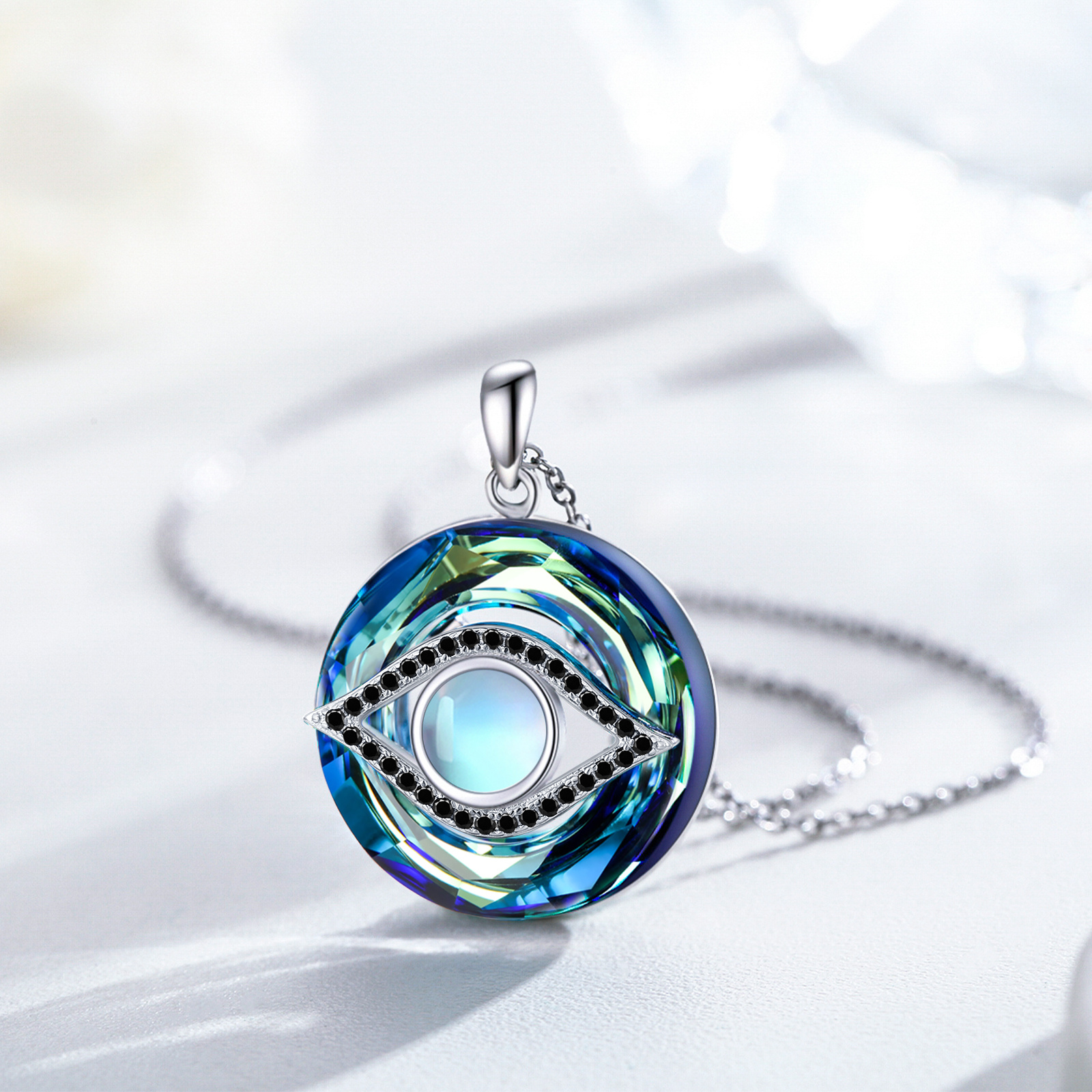 Image of 925 Sterling Silvery Evil Eye Necklace Eye Necklace Artificial Cristal Necklace Jewelry Christmas Mother's Day Birthday Anniversary Jewelry Gifts For Mother Daughter Wife Sister