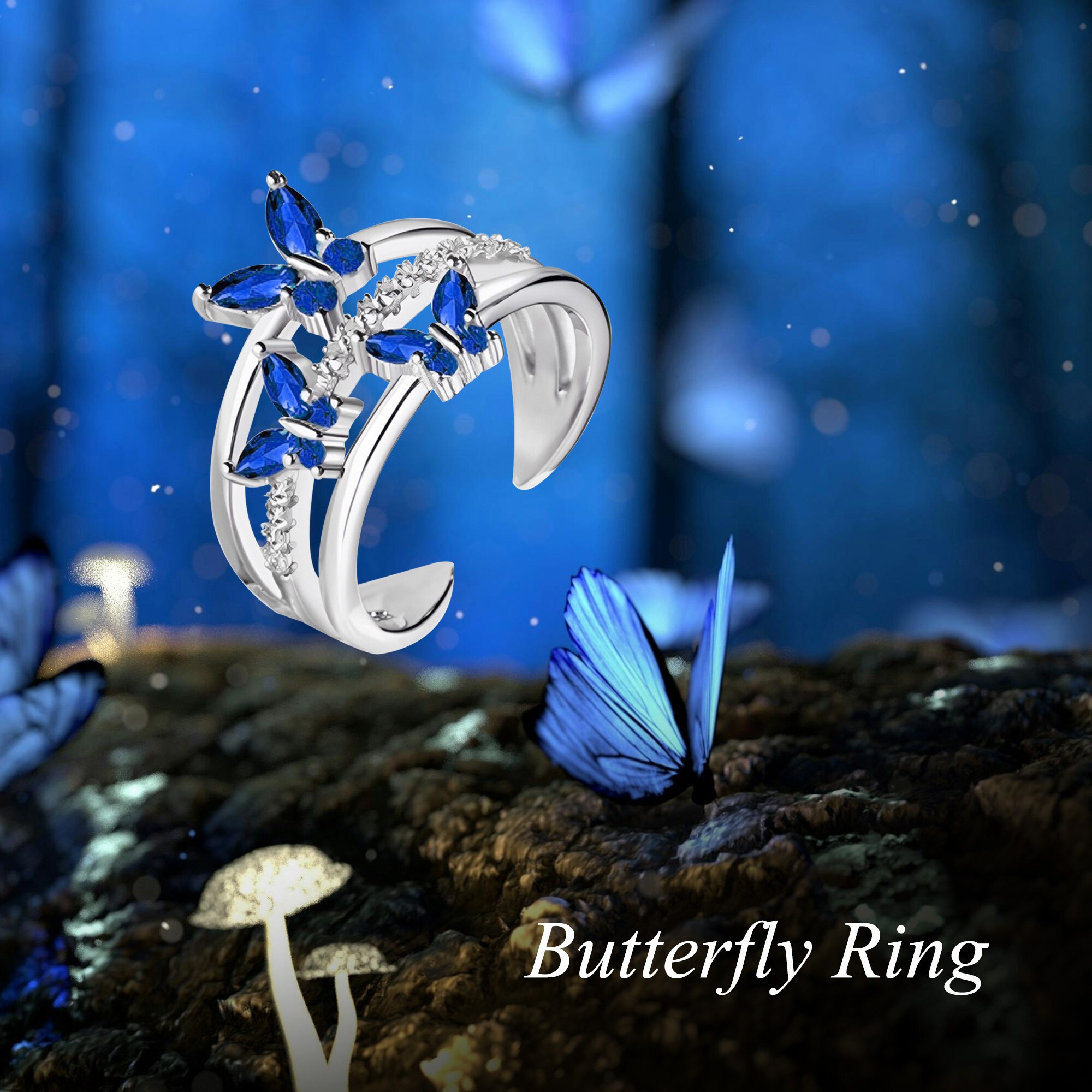 925 Sterling Silver Butterfly Ring Open Design Mother's Day Gift