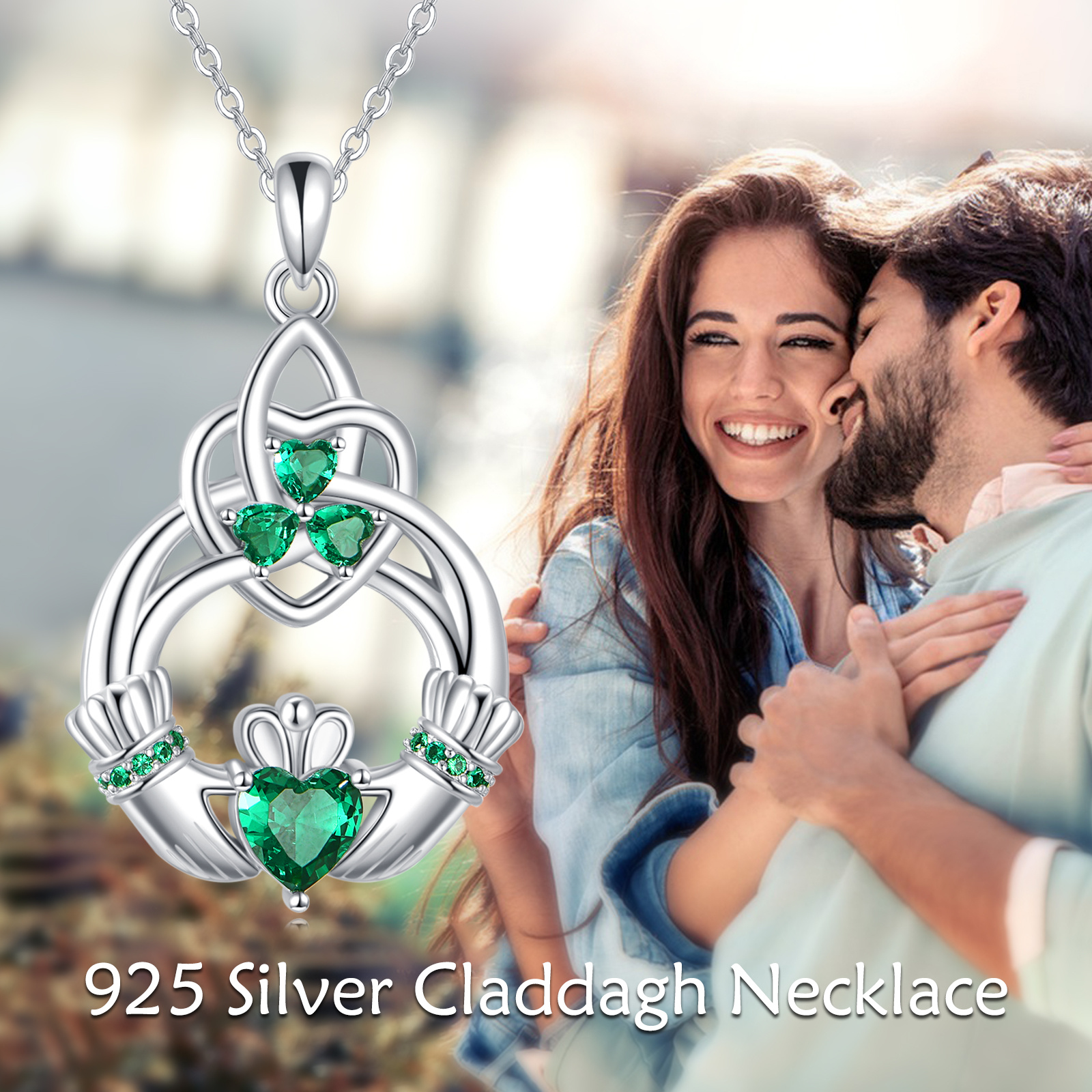 Unisex 925 Sterling Silver Claddagh Necklace
