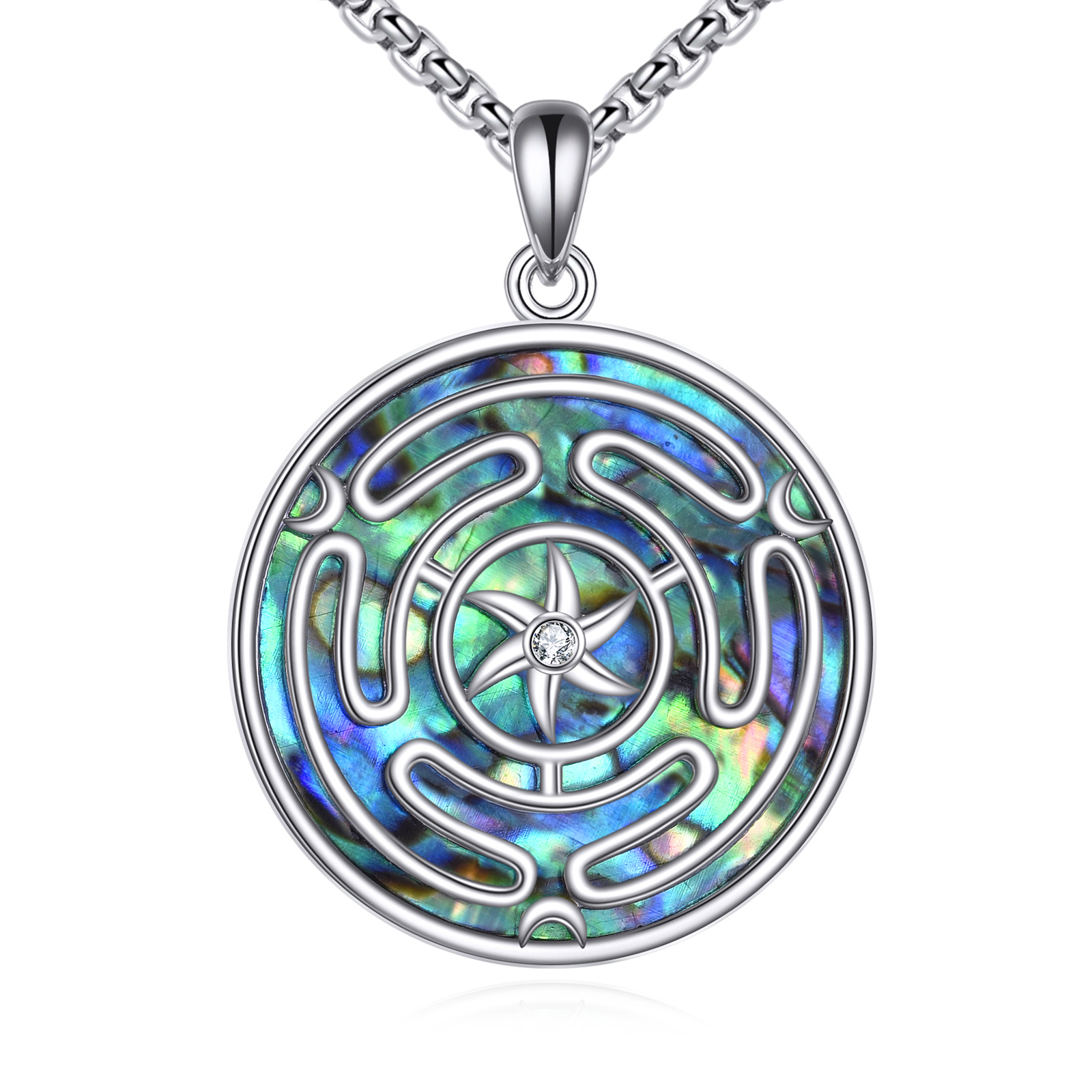 Women's Sterling Silver Hecate Wheel Necklace with Abalone