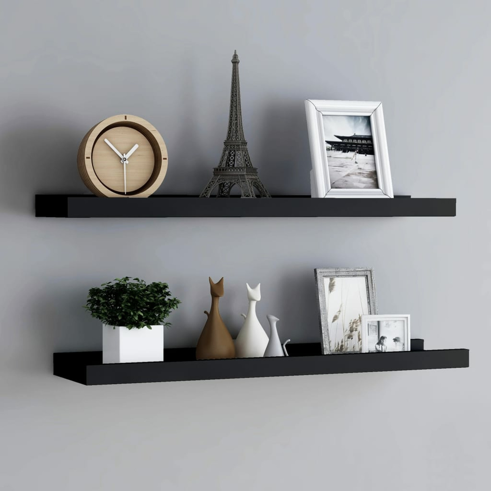 Image of 2pcs Black Mdf Picture Display Shelves - "x3.54"x1.18" Wall Mounted Photo Frame Holders For Decor
