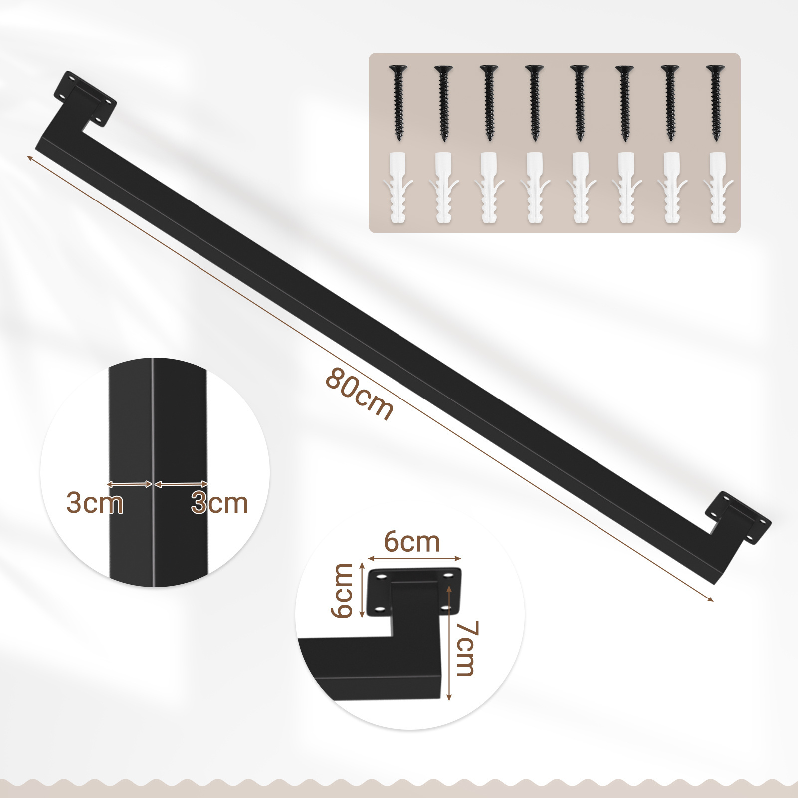 Image of Handrail For Stairs Measuring 60-200 Cm, Featuring Suitable For Indoor And Outdoor Use, Ideal For Staircases, , And As A Balustrade In Black