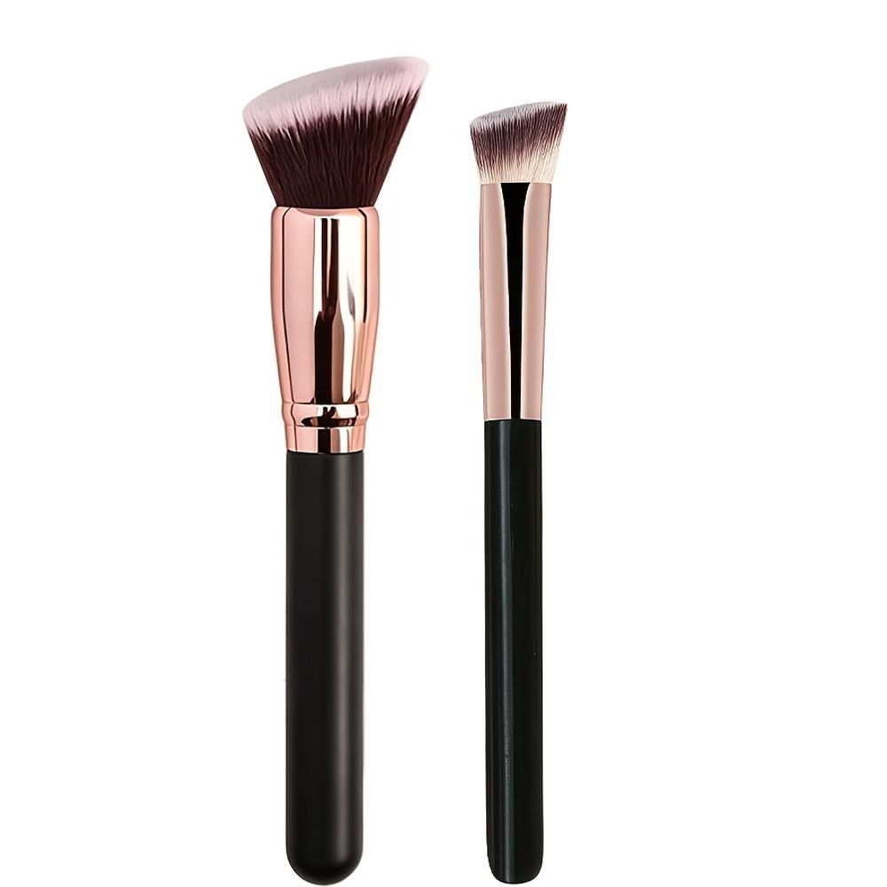 2pcs Angled Foundation & Triangular Concealer Brush Set, Soft Dense Synthetic Bristles
