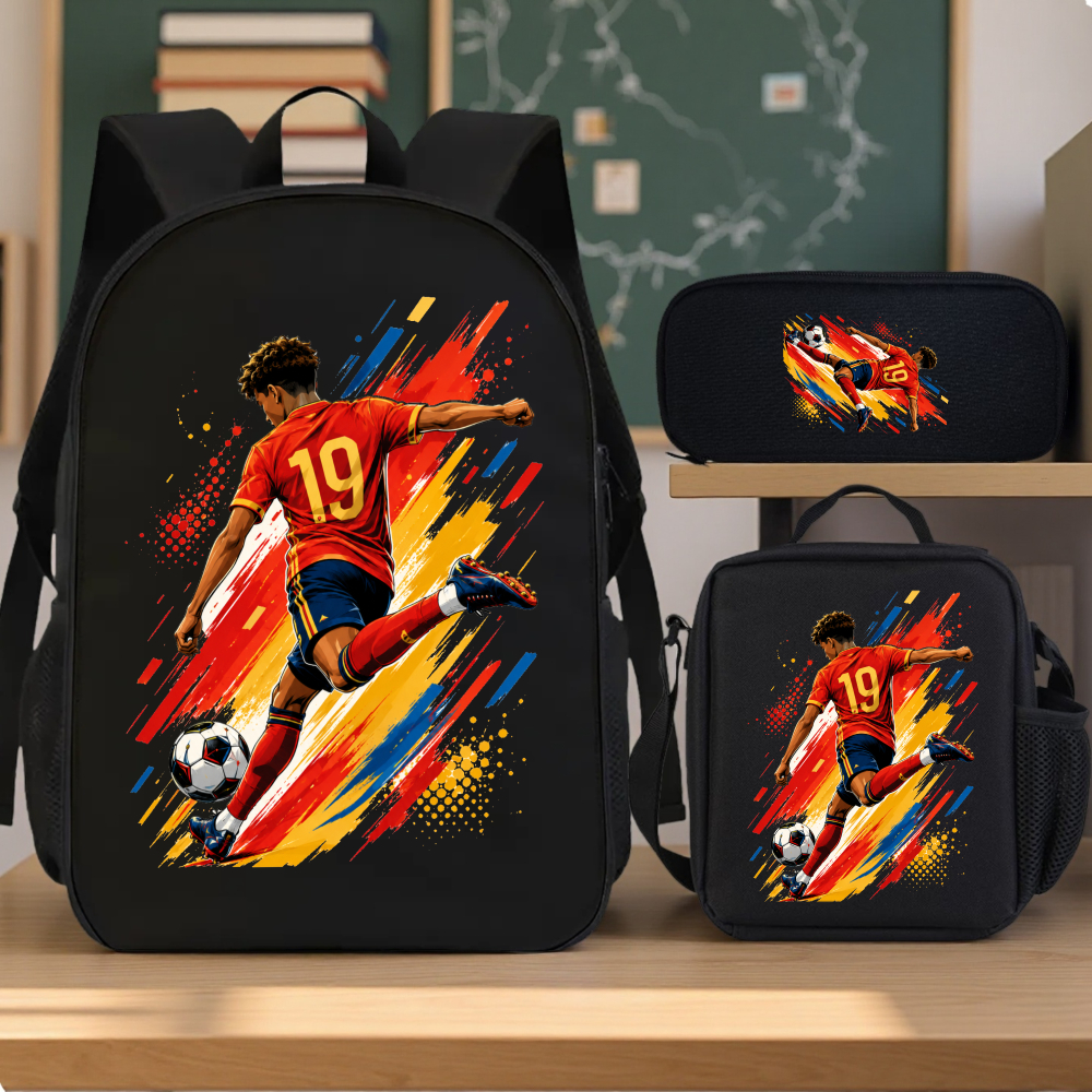 Image of 3pcs 2d Flat Printing Soccer Player Kicking Ball Three-piece Schoolbag Set Three-piece Schoolbag Sports Design Multicolor Casual Party Travel Birthday Great Gift For Lovers, For Teenager