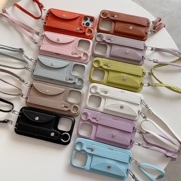 Stylish Leather Wrist Strap Crossbody Phone Case With Card Holder For Iphone  14 Plus Pro Max - Temu