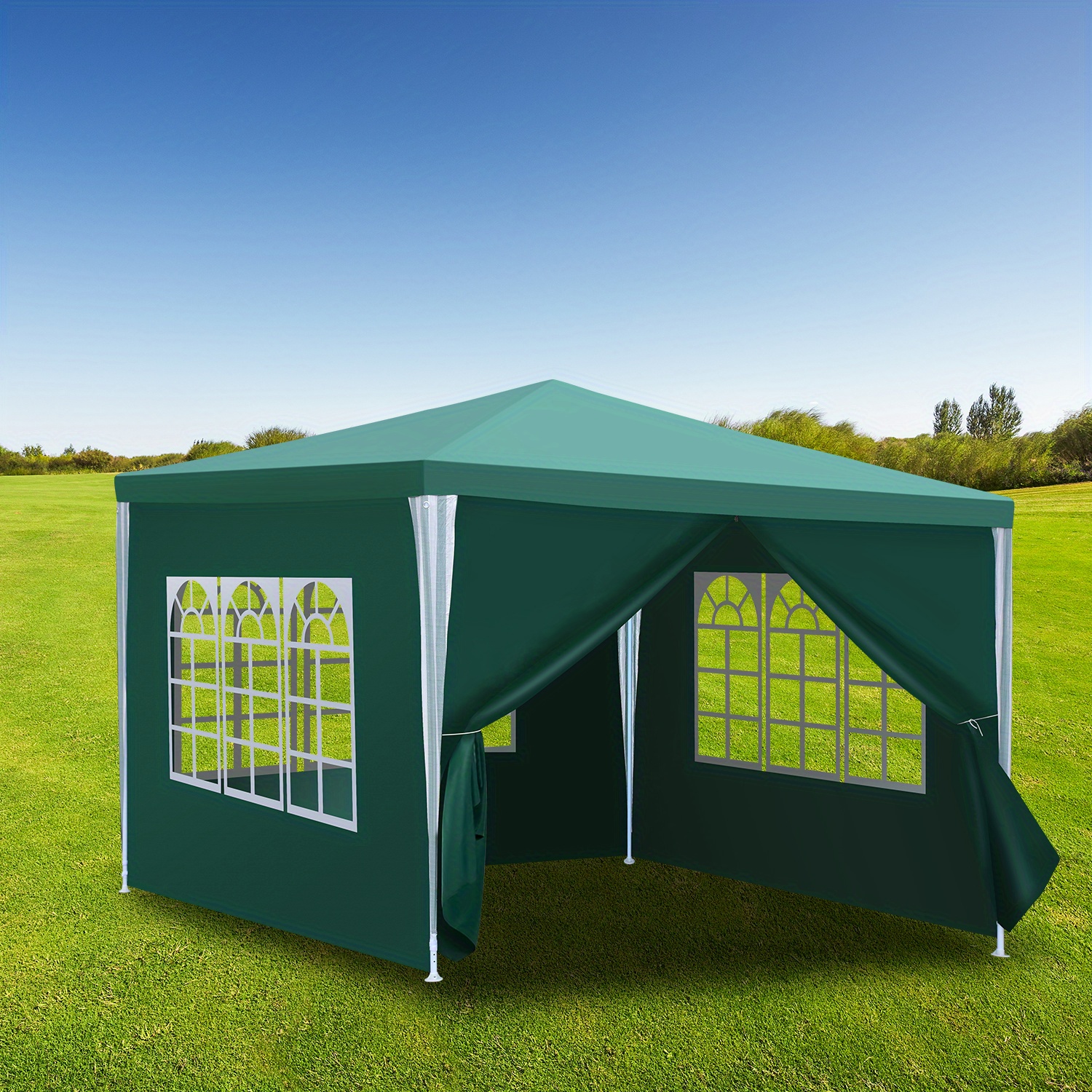 

Gazebo 3x3m Party Tent Garden Tent, With 4 Side Panels Frame Uv Protection Activity Shelter Waterproof, Suitable For Garden And Gazebo, With Windows, Including Nails, Green