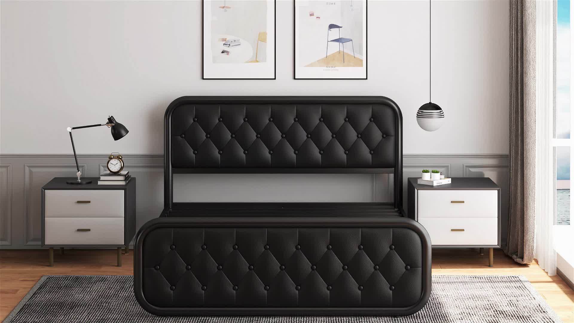 Metal Bed Frame, Platform Bed Frame with Faux Leather Headboard, Heavy-Duty Thicker Metal Steel Slats Support, 12'' Under-Bed Space, Easy Assembly - Image 11
