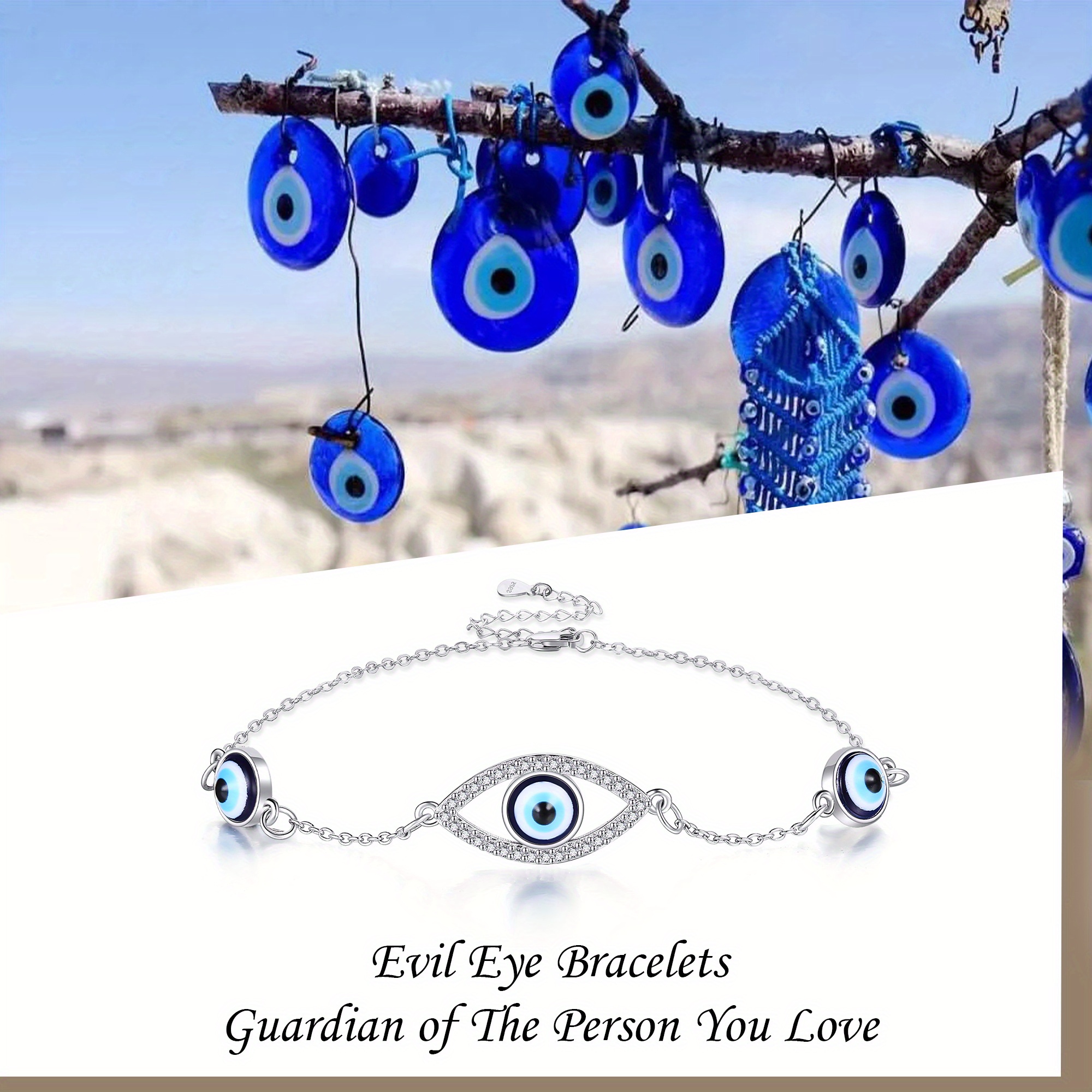 Sterling Silver Evil Eye Chain Bracelet