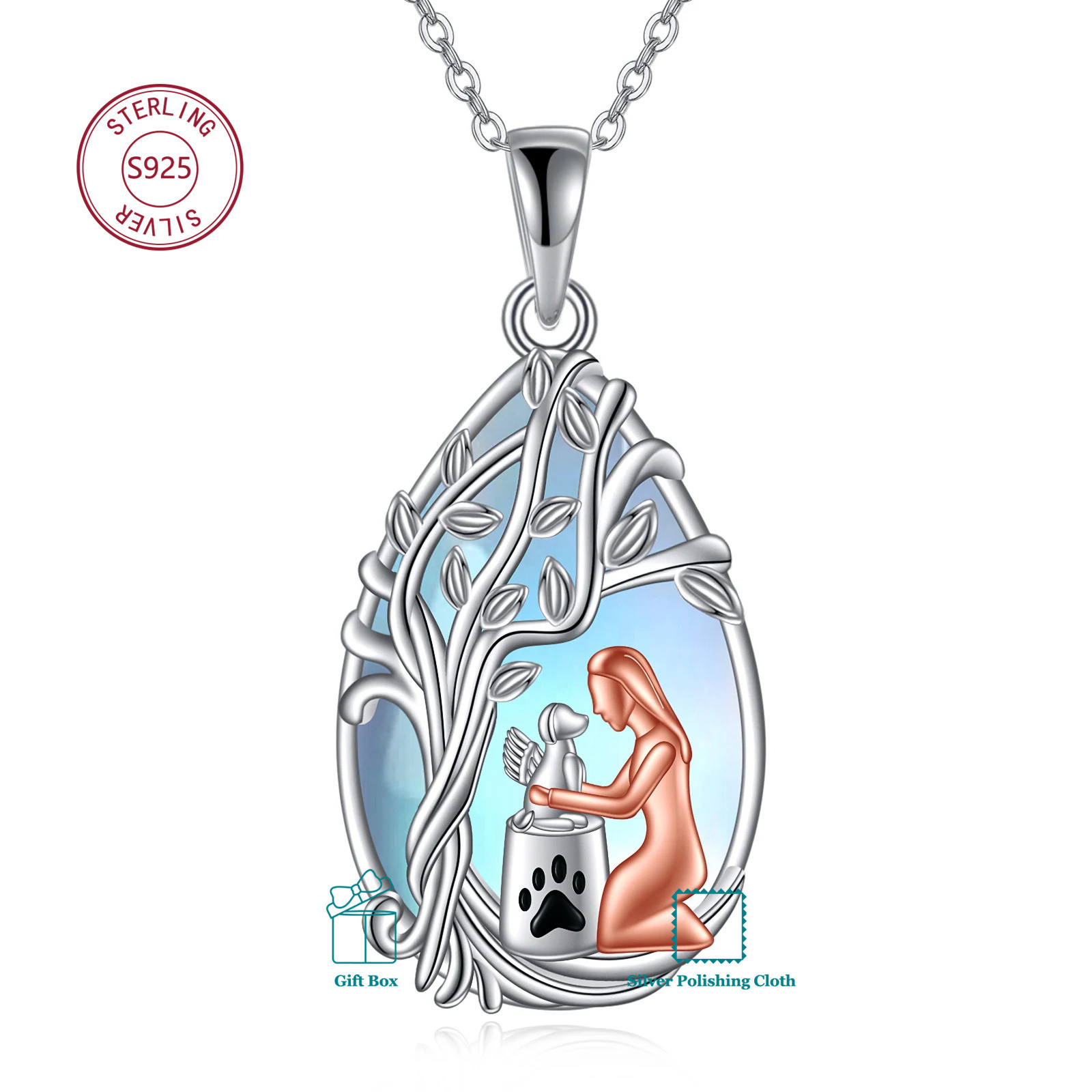 Image of 925 Sterling Necklace With Synthetic Gentle Moonlight Theme Jewelry For Style Dog Lovers And Gift