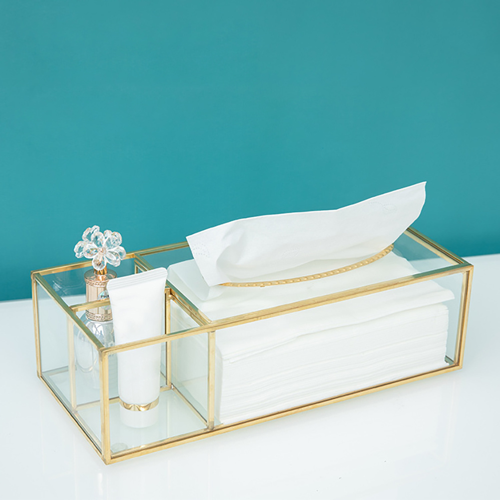 glass tissue box with brass frame clear rectangular decorative storage for kitchen bathroom living room office modern elegant napkin paper holder with   design durable glass construction Product details 5